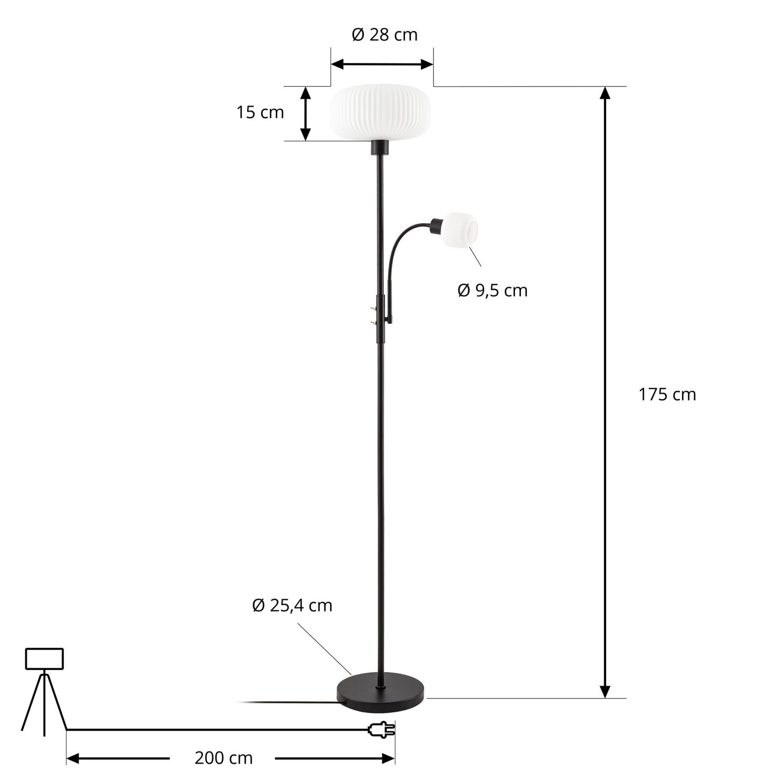 Lindby Ingrid floor lamp, black and white, 175 cm, reading light Lindby Ingrid floor lamp, black and white, 175 cm, reading light