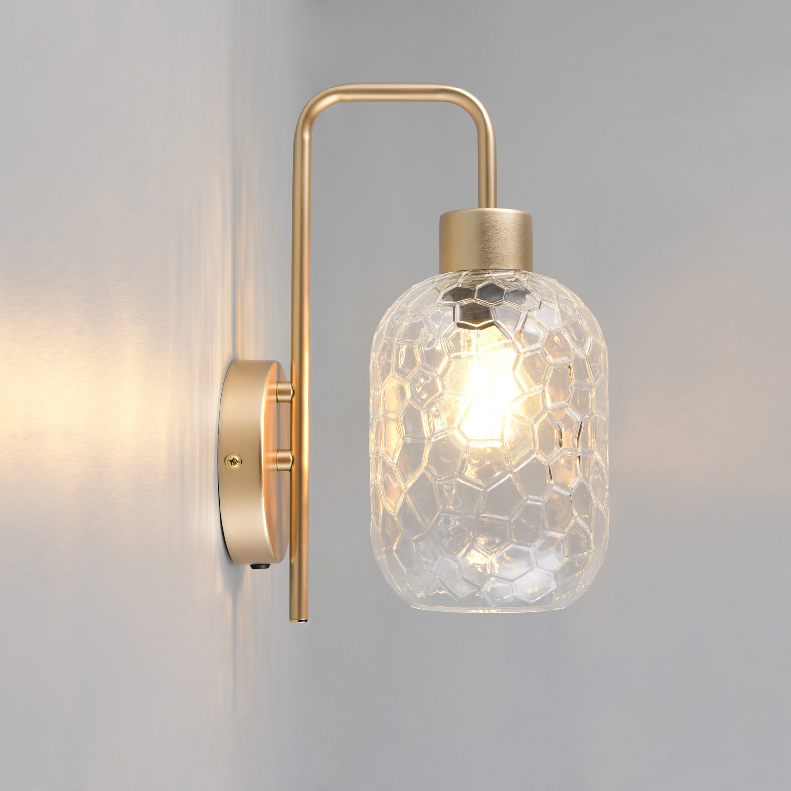Wandleuchte Emelie, goldfarben/klar, Metall, Glas, E27