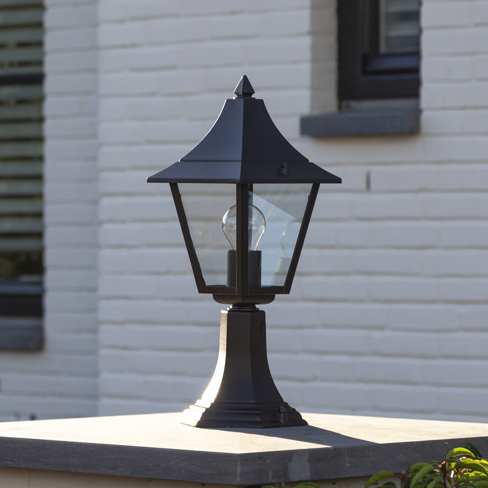 Livorno pillar light, IP44, black/clear