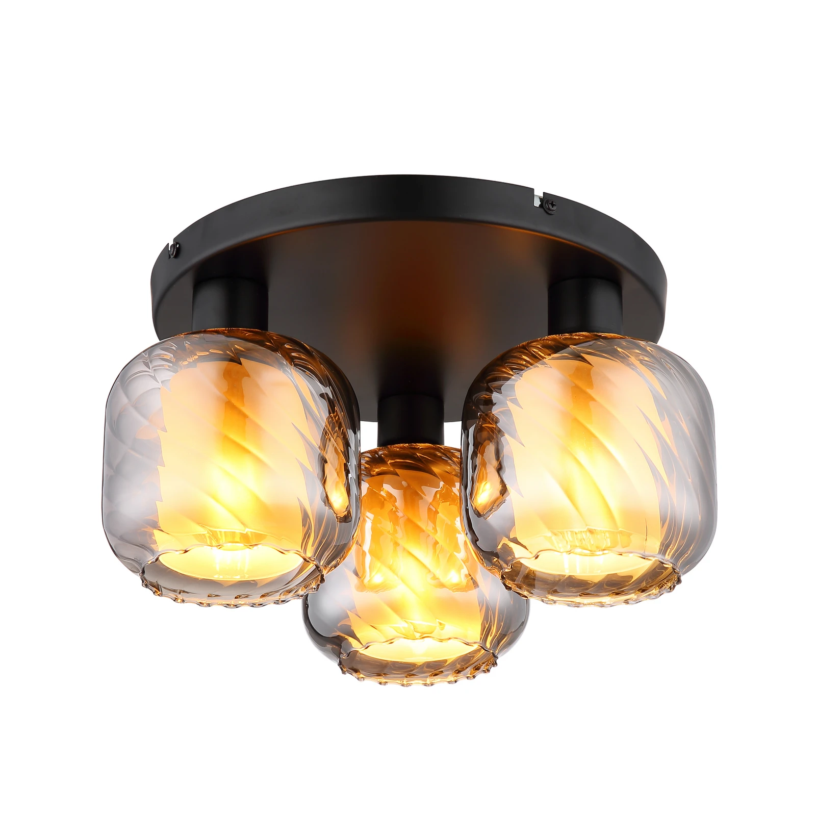 Plafondlamp Xia, Ø 37 cm, rookgrijs, 3-lamps, glas