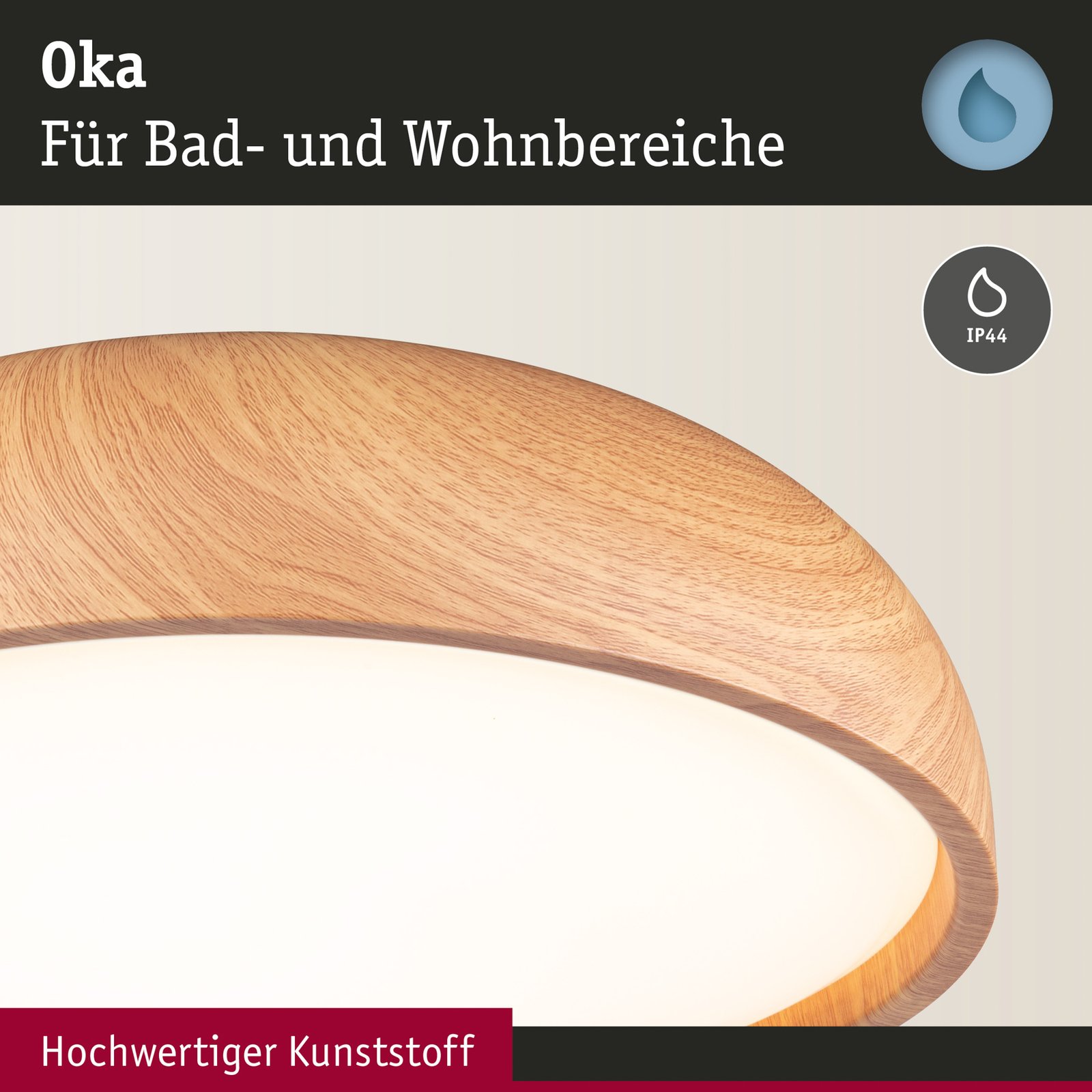 Oka LED Taklampe IP44 Hvit/Træ - Paulmann
