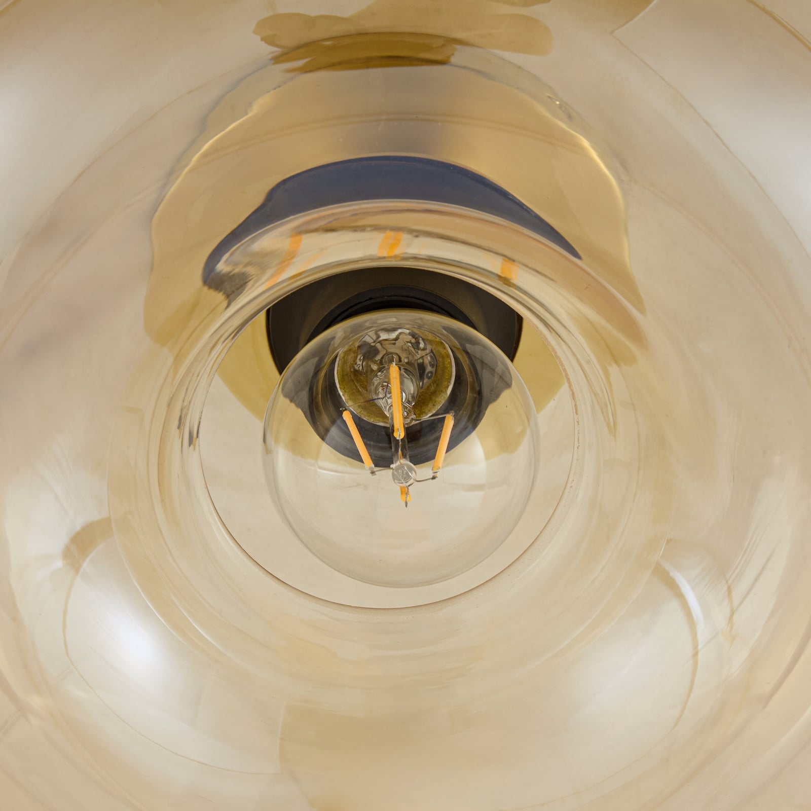 Lindby Zehra ceiling light, brass/amber, Ø 28 cm, glass