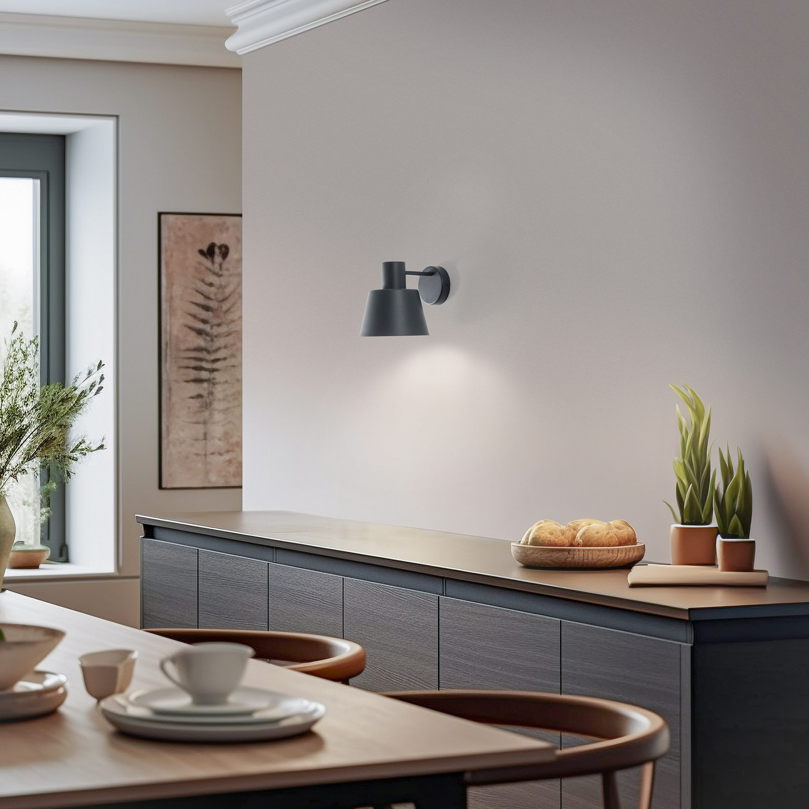 Dunka wall light, anthracite, 1-bulb, steel, height 17 cm