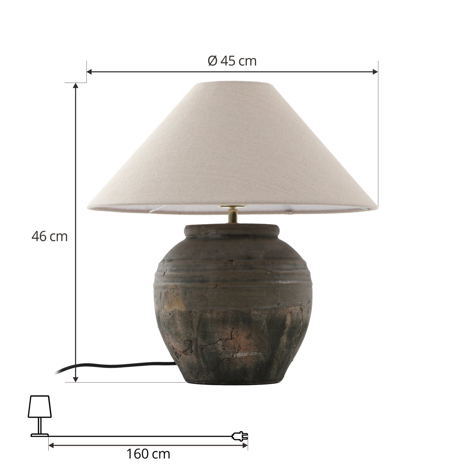 Thalorin stolová lampa výška 46 cm sivá keramika - Lucande
