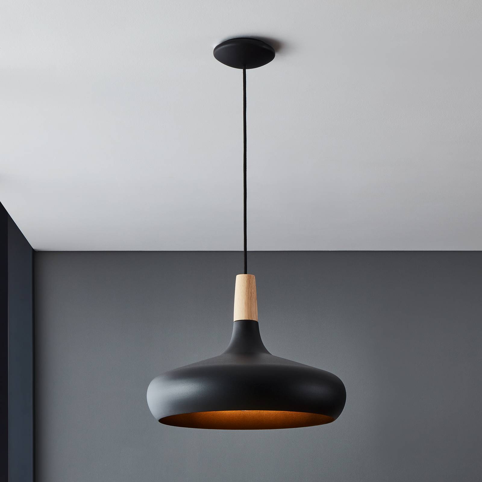 Hängeleuchte Sabinar, 1-flammig, schwarz, Ø 40 cm günstig online kaufen