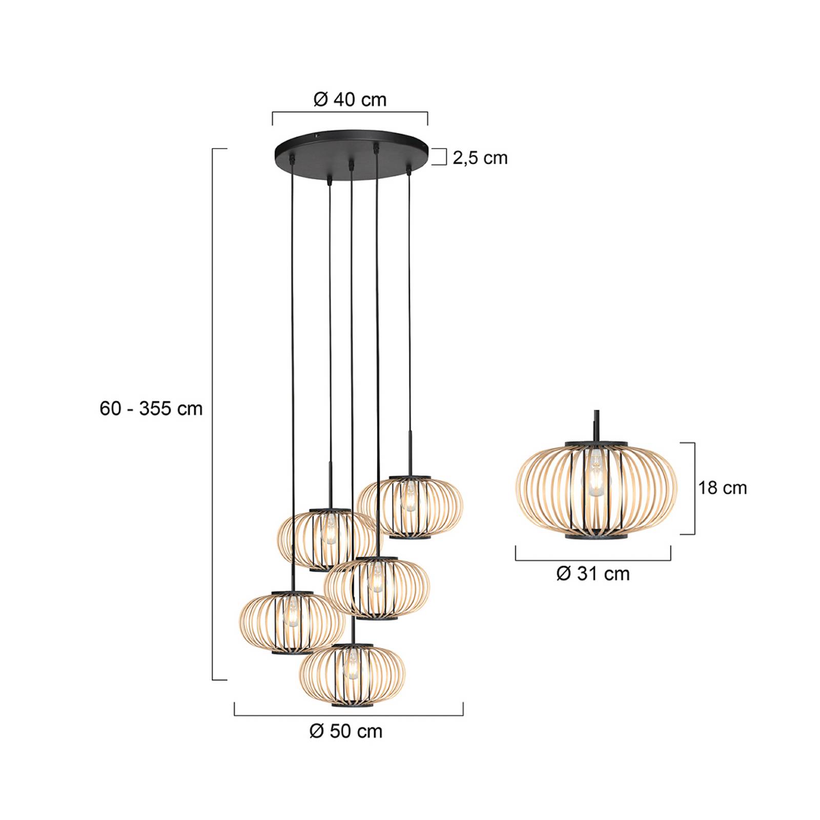  Anne Light Anne Light Silva Pendant Light, 5-bulb, Round, Black, Bamboo Struts 