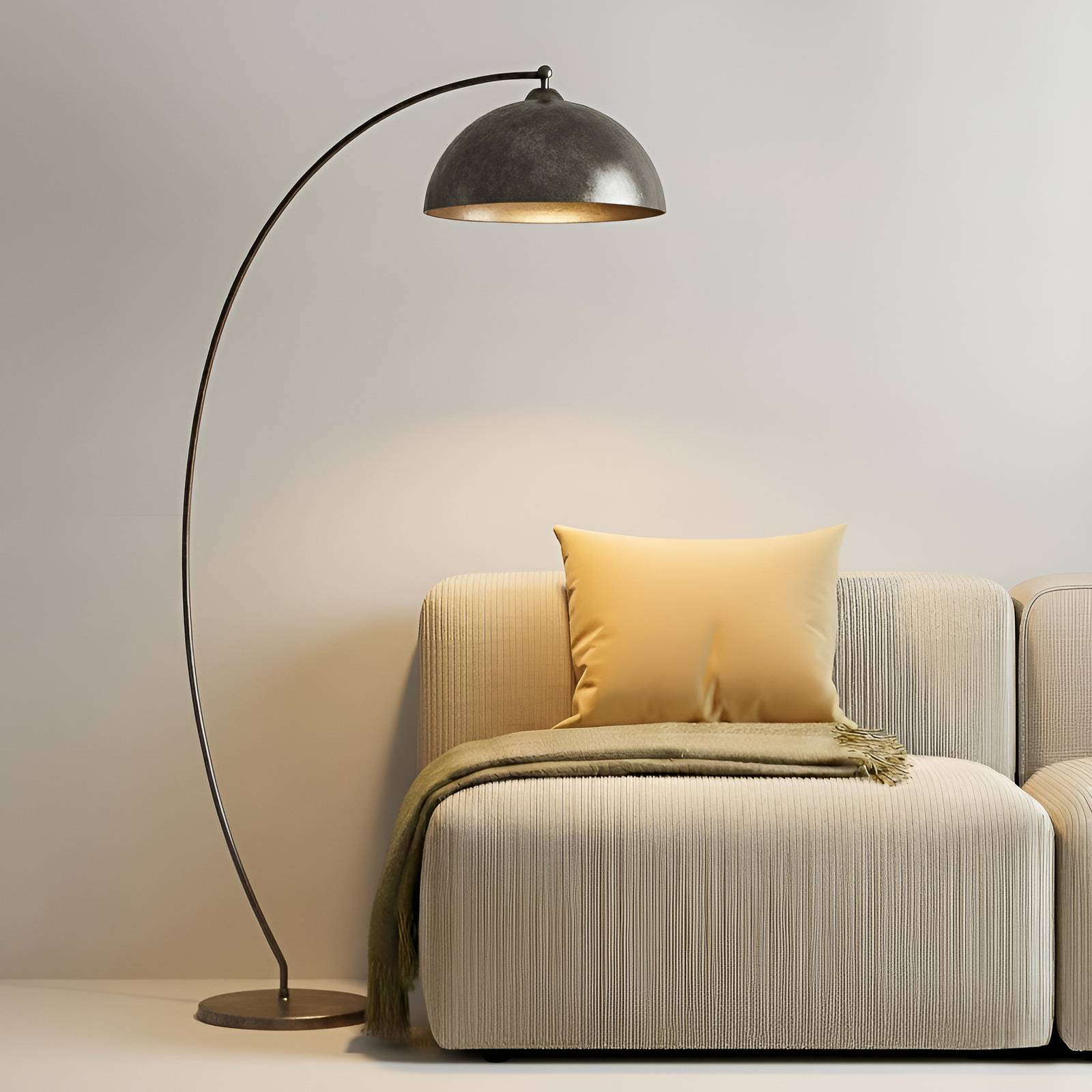 Lindby Bogenlampe Jonera, grau, Metall, E27, 185 cm hoch günstig online kaufen