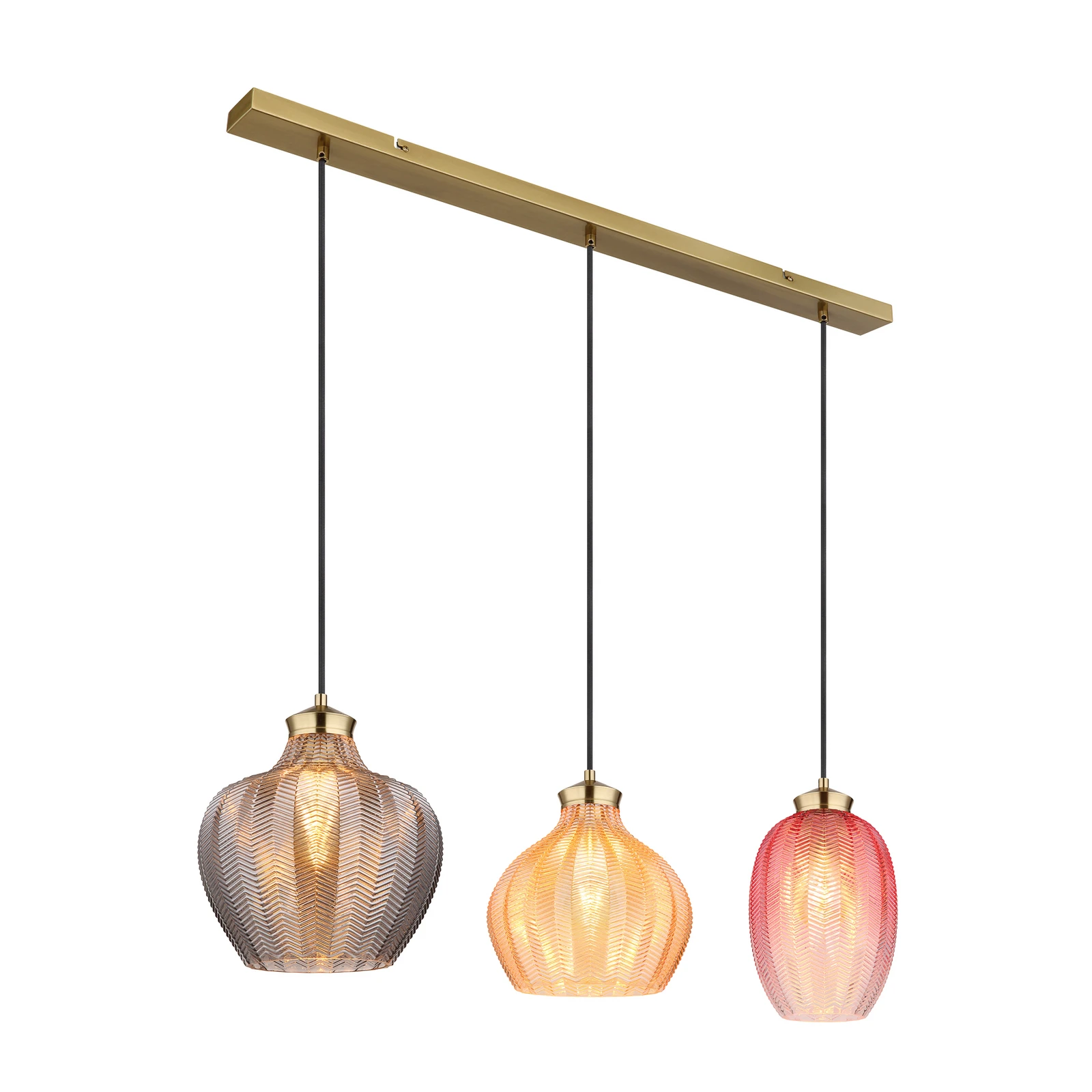Lampada a sospensione Jessica, lunghezza 90 cm, colorata, a 3 luci, vetro