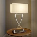 Lucande Evaine lámpara mesa, cromo pantalla blanca