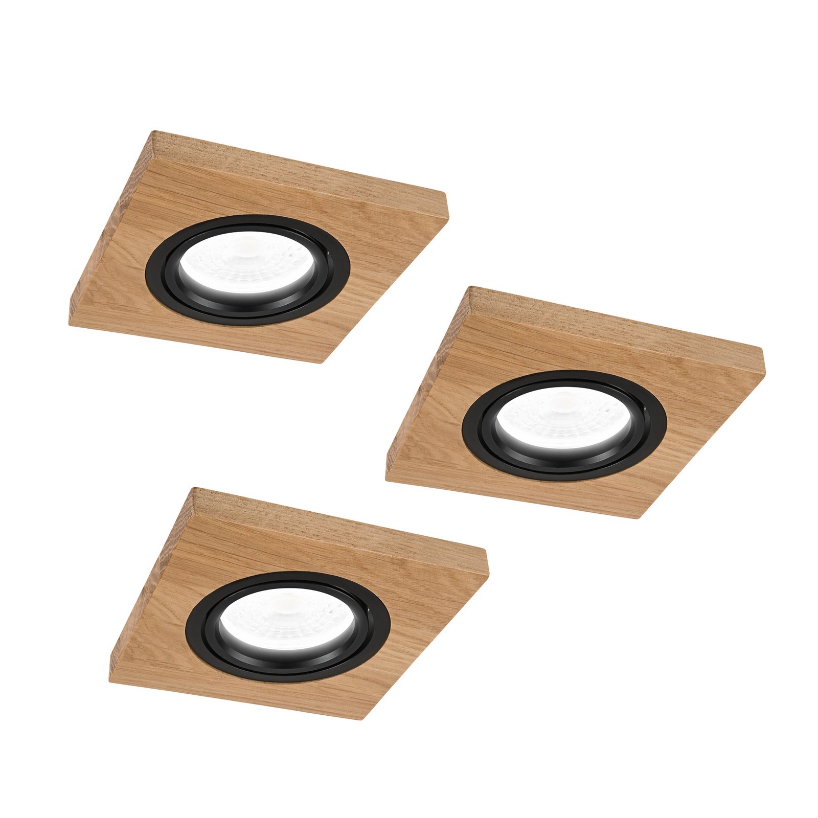 Lampe encastrée au plafond Tobby, 10 x 10 cm, lot de 3 en bois de chêne GU10