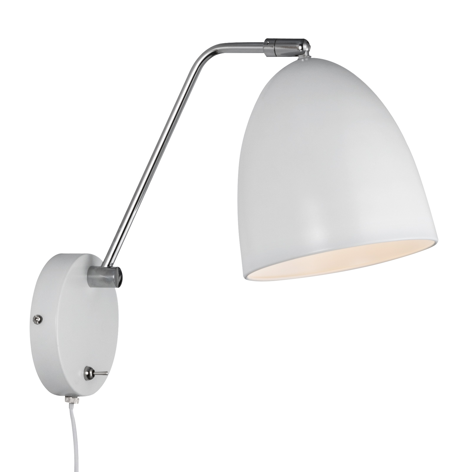 Nordlux Alexander wall lamp with cable and plug, white, for Living / Dining Room, metal, E27, 15 W, energy efficiency: A++, H: 28 cm