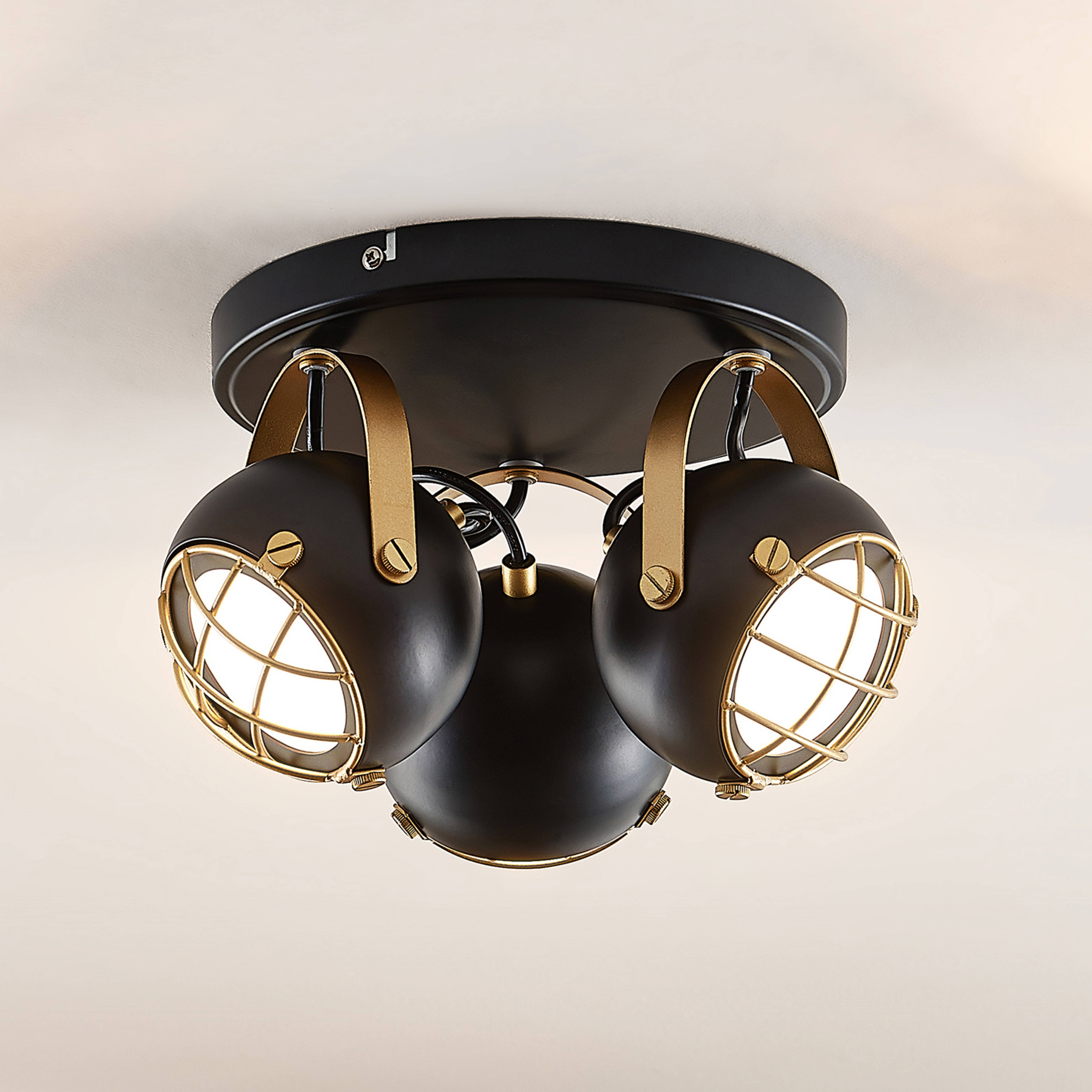 Lámpara de techo Lindby Dawid, 3 luces, negra, metal, GU10