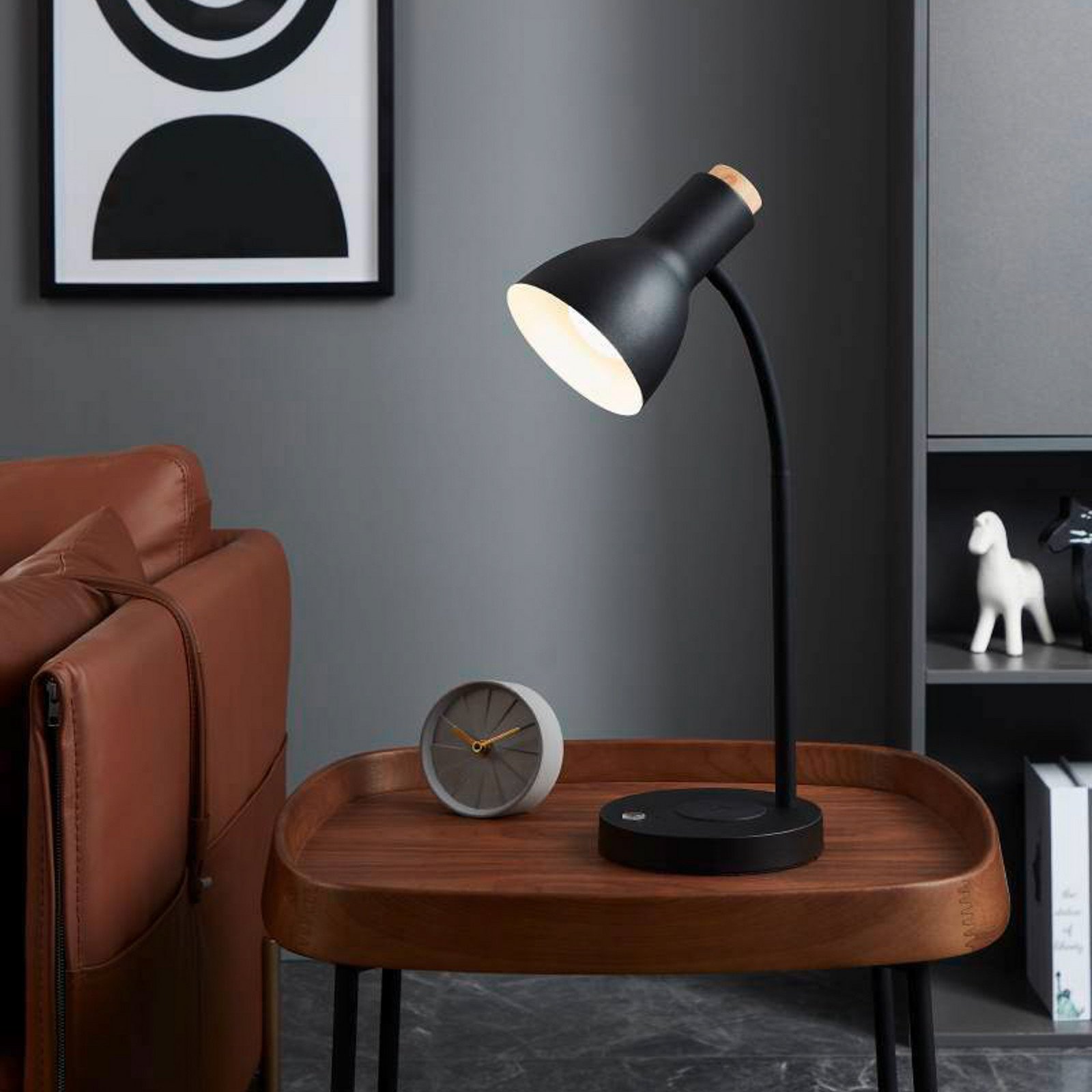 EGLO Veradal-QI lampă de masă LED cu dimmer tactil - Studiu / Birou - negru lemn culoare deschisă alb - Metal