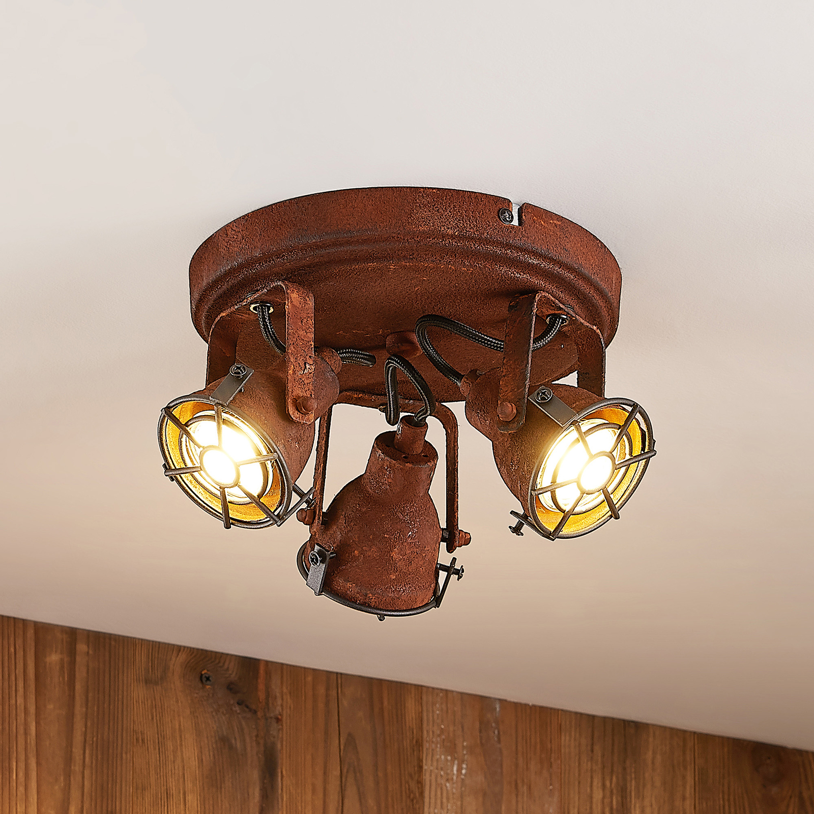 Lindby Scabra foco de techo aspecto óxido, 3 luces