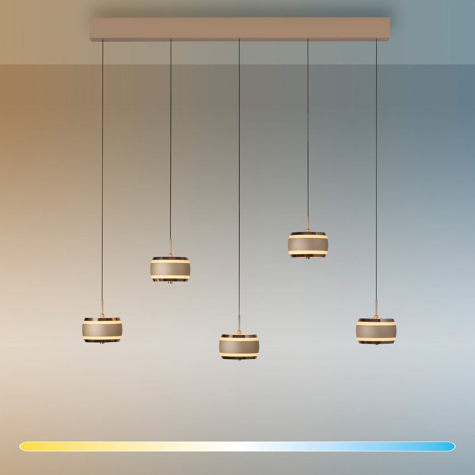 Falling Rings LED-Hängelampe, bronze, 101 cm, 5-fl. - PURE Falling Rings LED-Hängelampe, bronze, 101 cm, 5-fl. - PURE