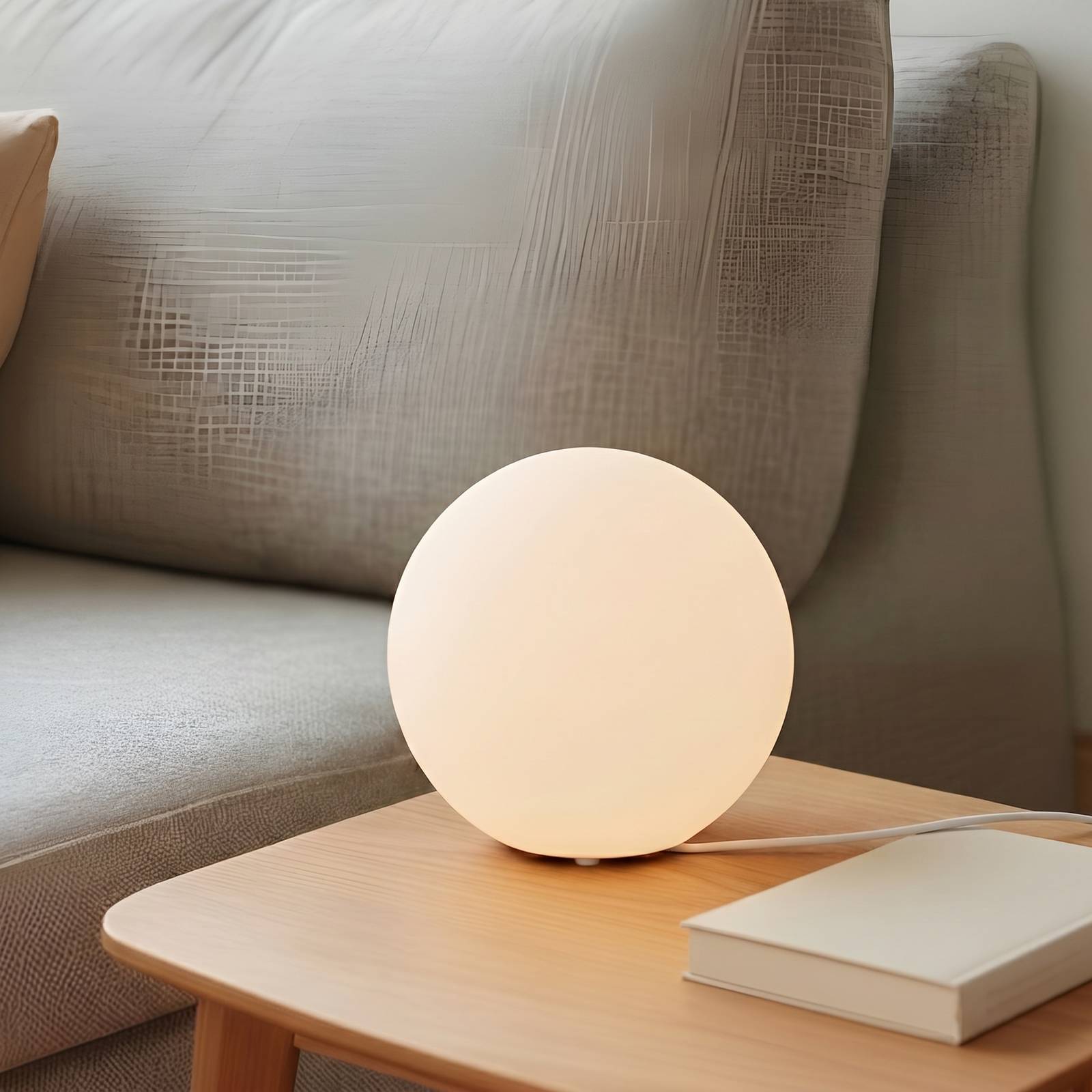 Lindby tafellamp Marike, wit, glas, bol, Ø 25 cm, E27