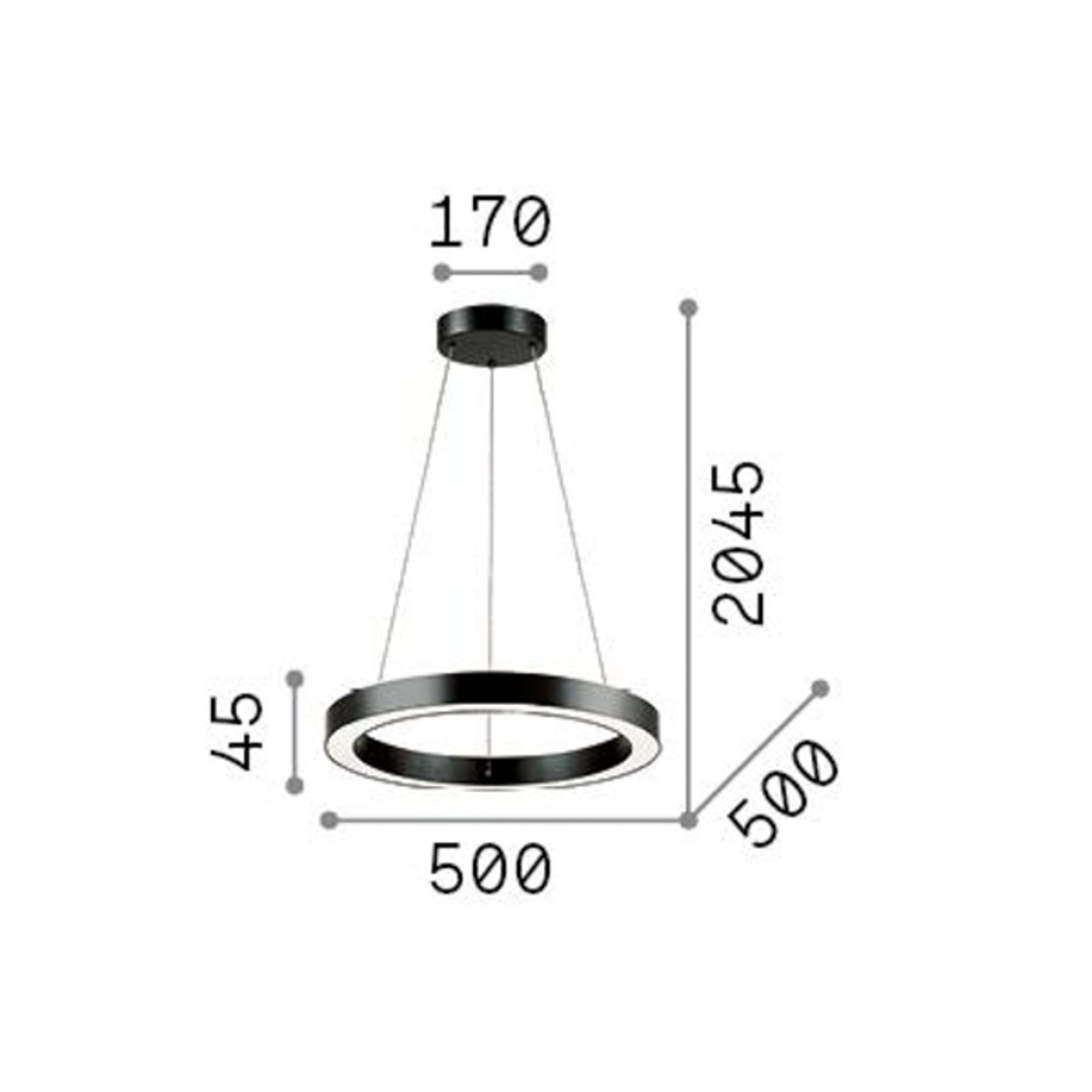 Ideal Lux hengelampe Oracle, svart, 3000 K, Ø 50 cm