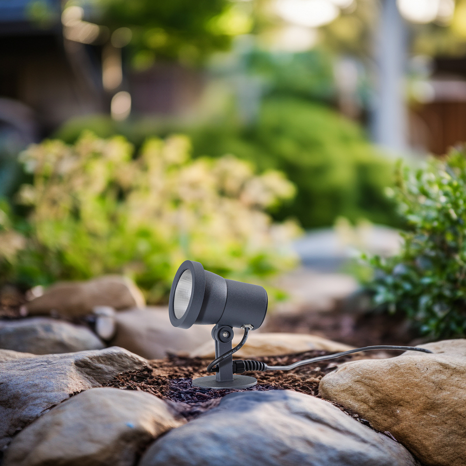 BEGA LED outdoor spotlight 85009, graphite, cast aluminium, plug