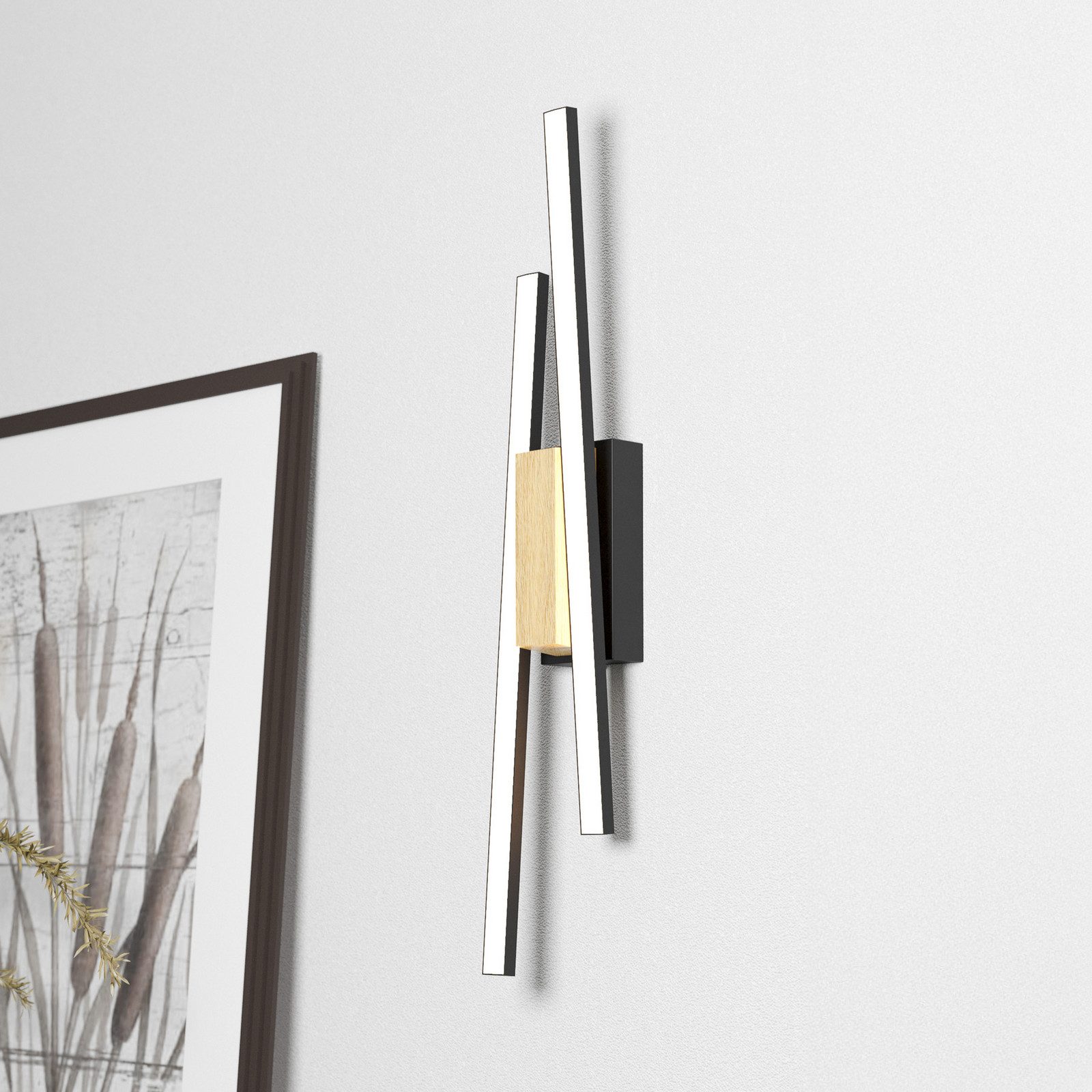 EGLO Panagria LED LED de perete negru cu detaliu din lemn - Camera de zi / sufragerie - modern - negru lemn deschis - Metal