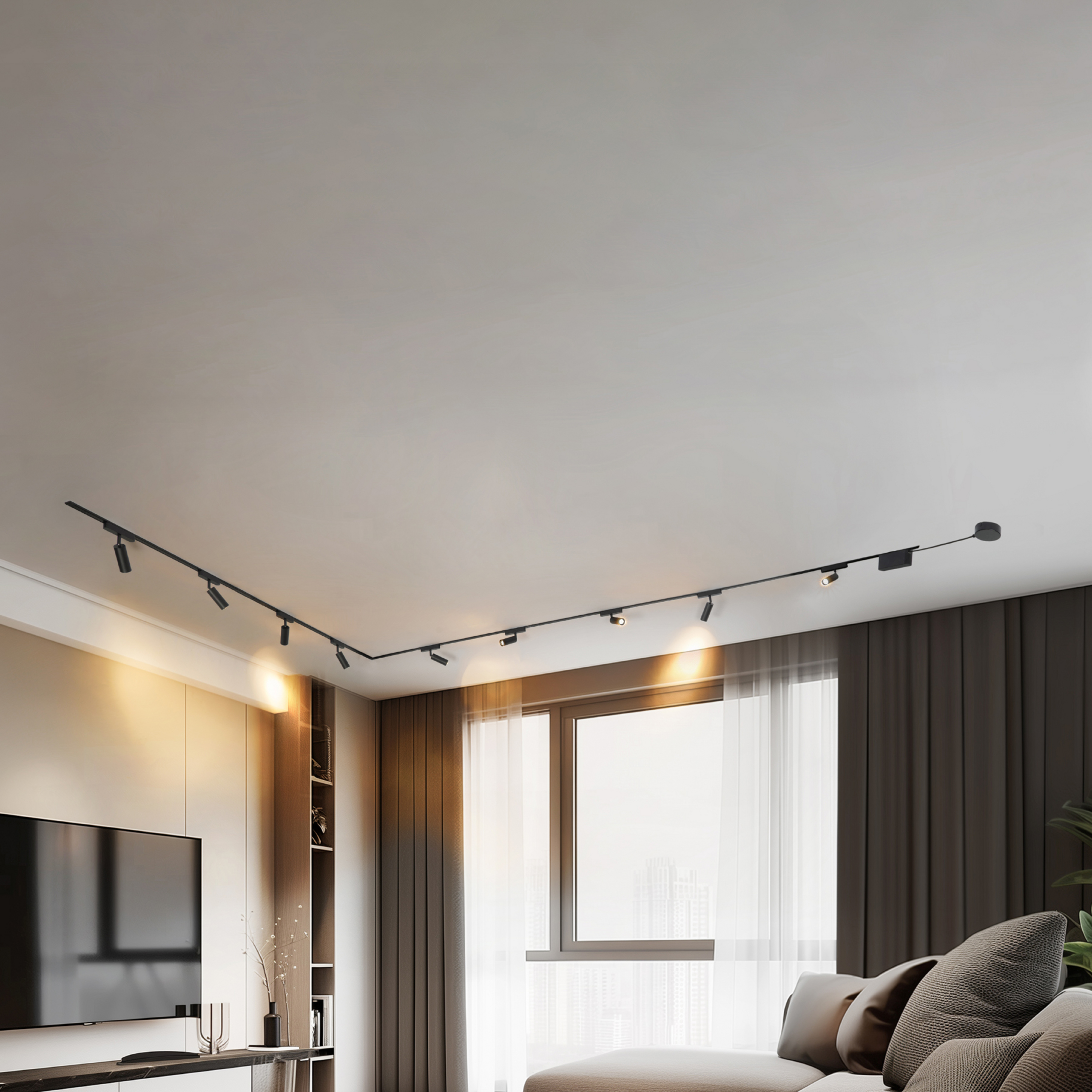 Système de lampes sur rail 48 V Lumaro, spots, à 9 lampes, noir, 13,1 cm, à