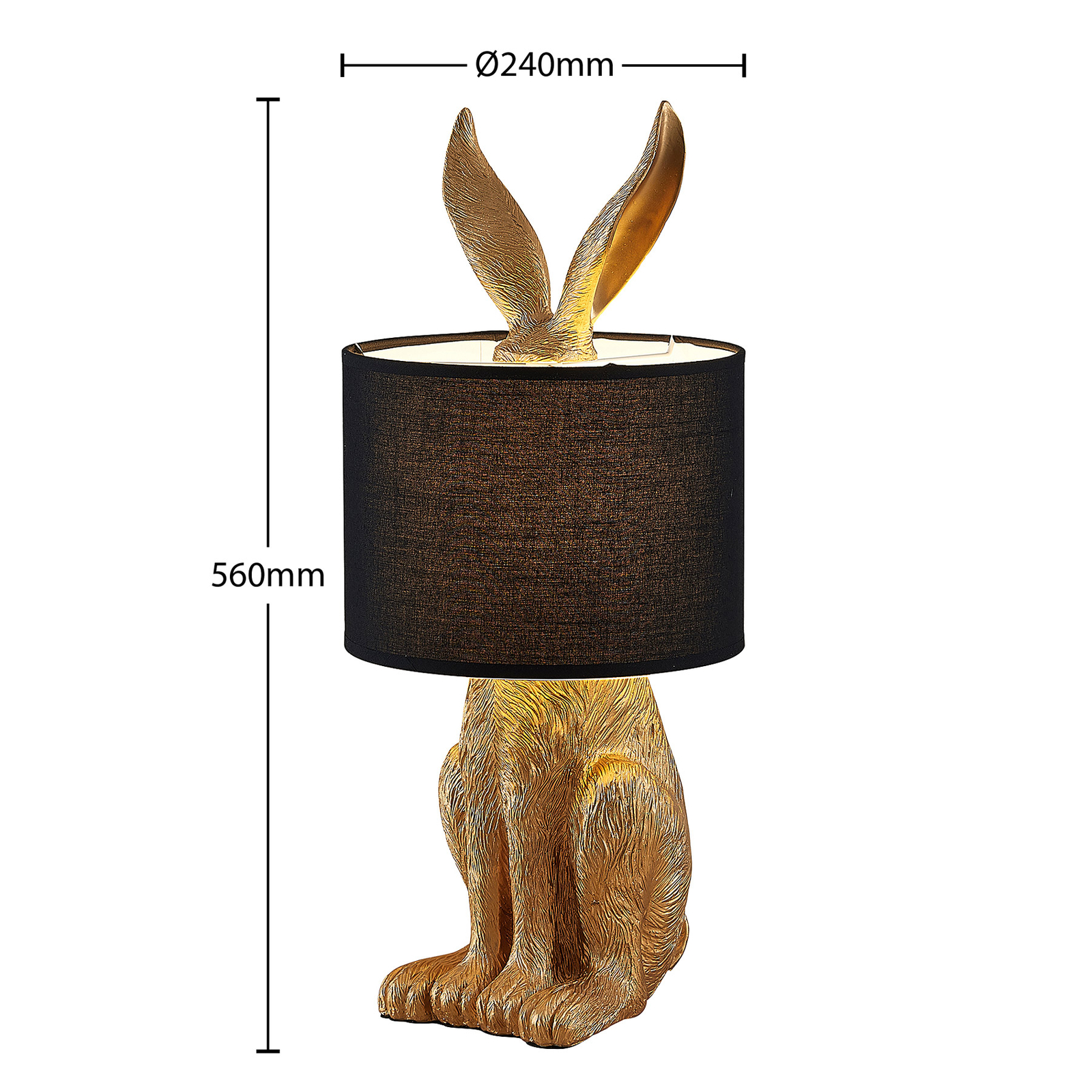Lindby Lorentina fabric table lamp, rabbit, gold Lights.co.uk