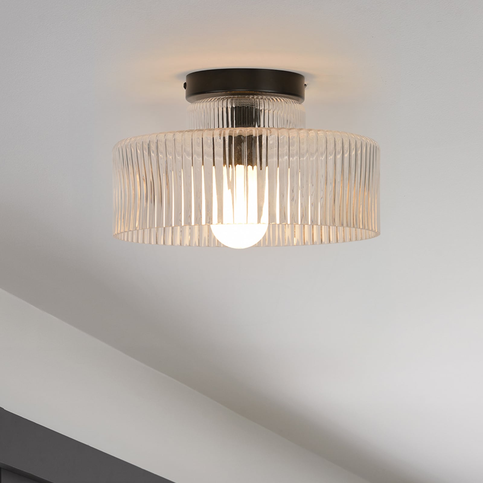 Lampa sufitowa Lorenzo, przezroczysta/czarna, Ø 28 cm, szkło