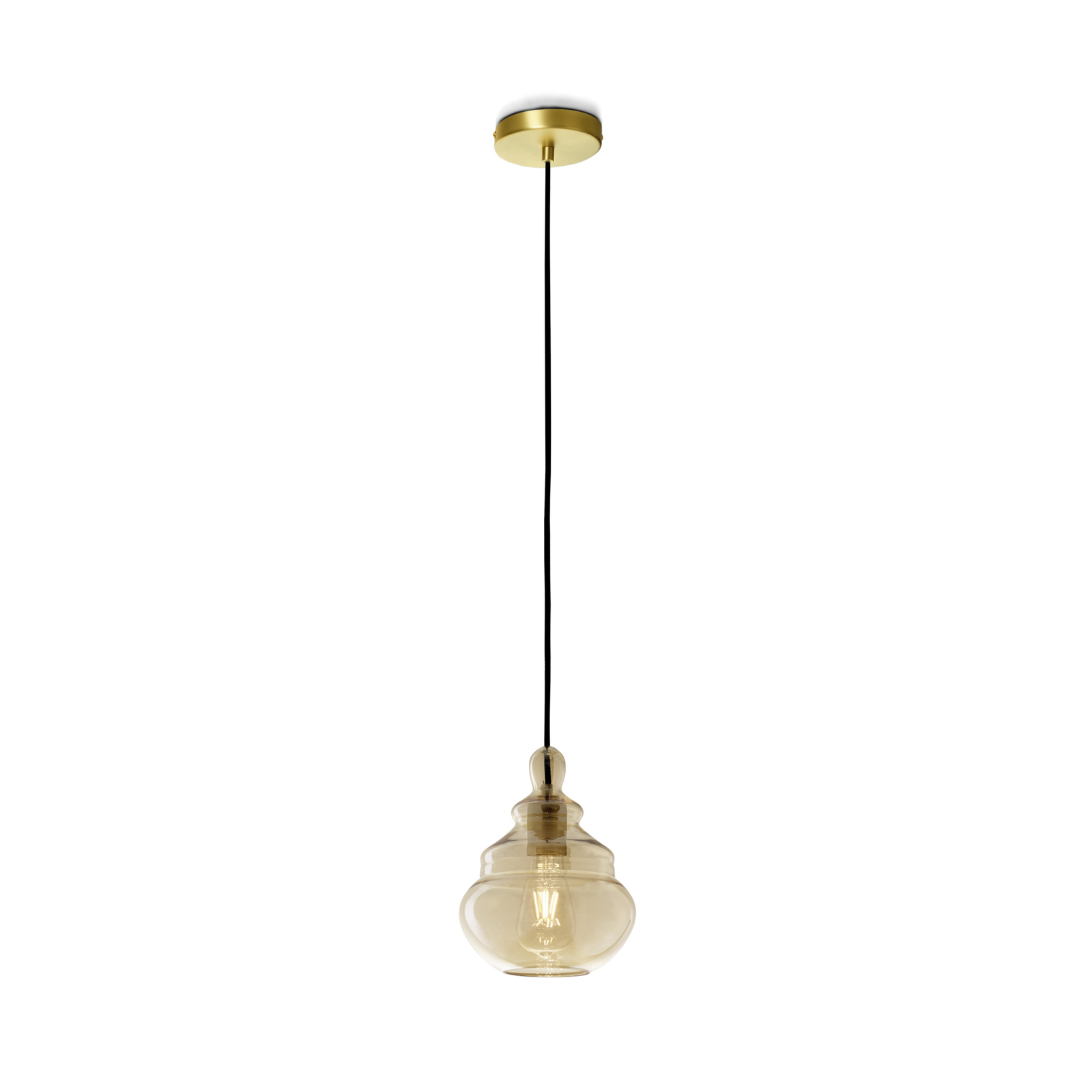 Hanglamp Adone, barnsteen, glas, Ø 19 cm, 1-lamp