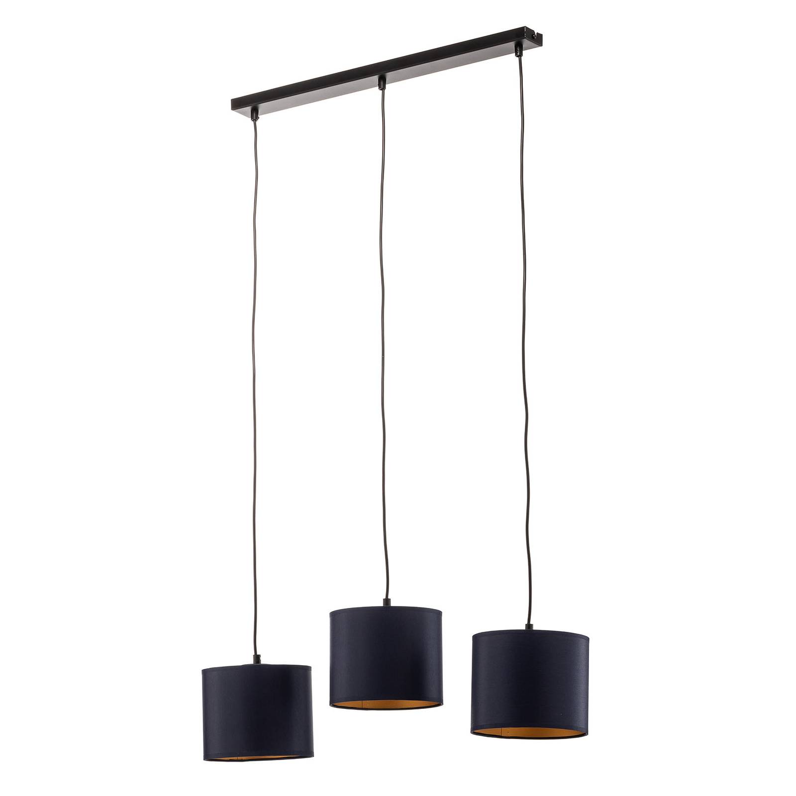 Suspension Soho cylindre longue 3 lampes bleue/or