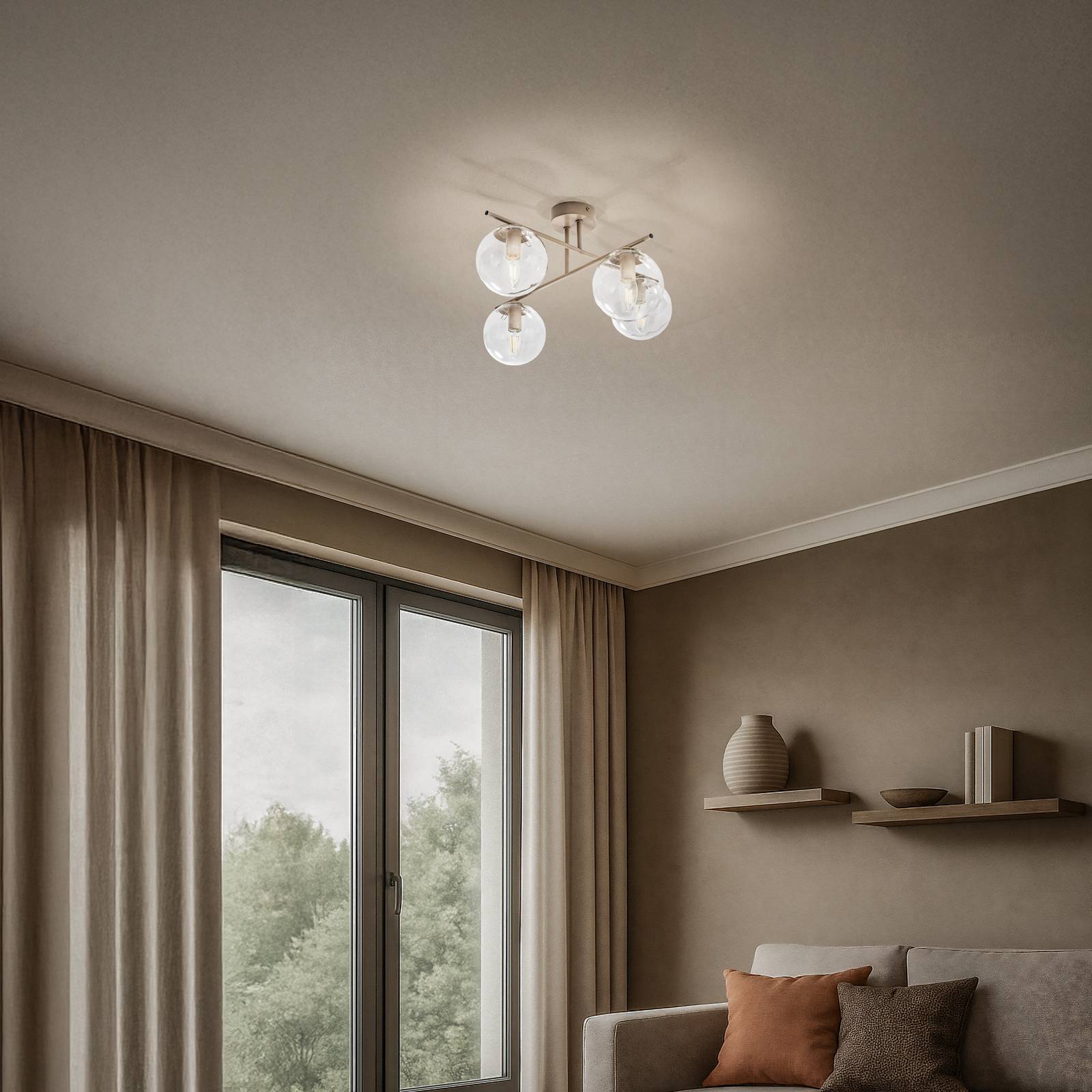 Deckenleuchte Zoe, beige, Länge 51 cm, Glas, 4-flammig, E14 günstig online kaufen