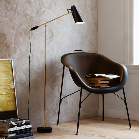 Retro-golvlampa Birdy i svart/mässing