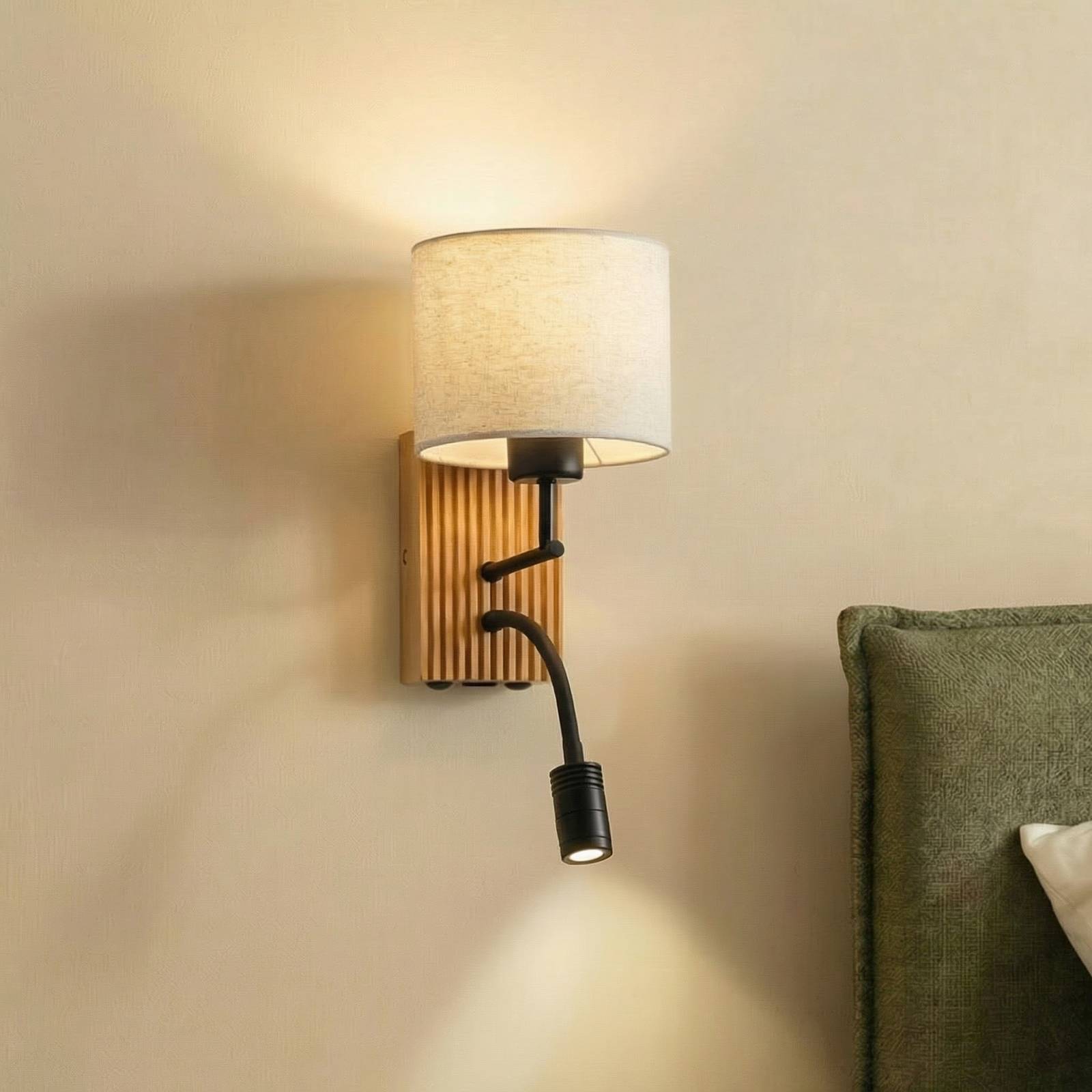 Applique murale Lucande Lieske, 39 cm, beige, textile, lampe de lecture