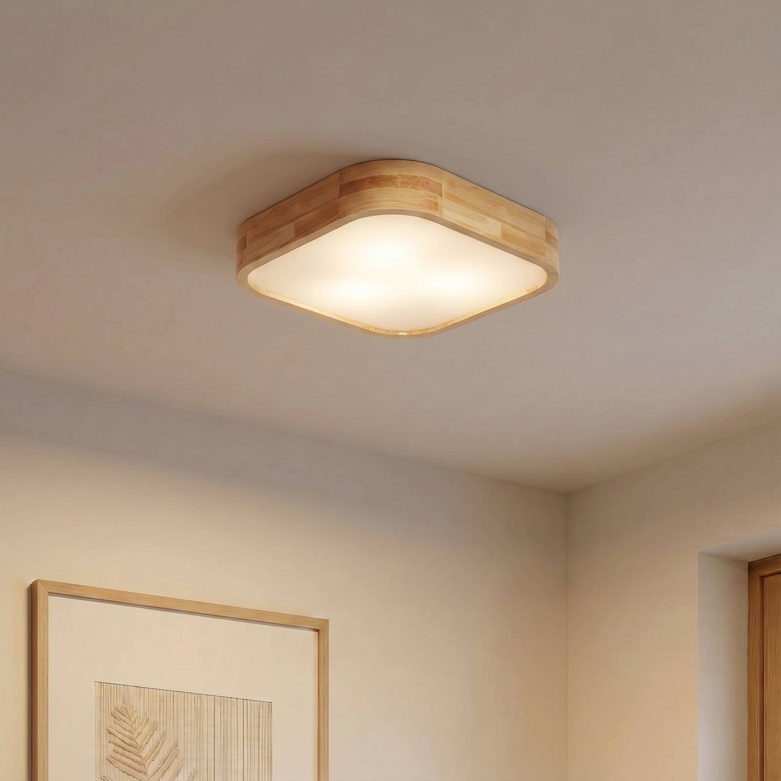 Lampa sufitowa Lindby Tanju, 40 cm x 40 cm, jasne drewno, E27