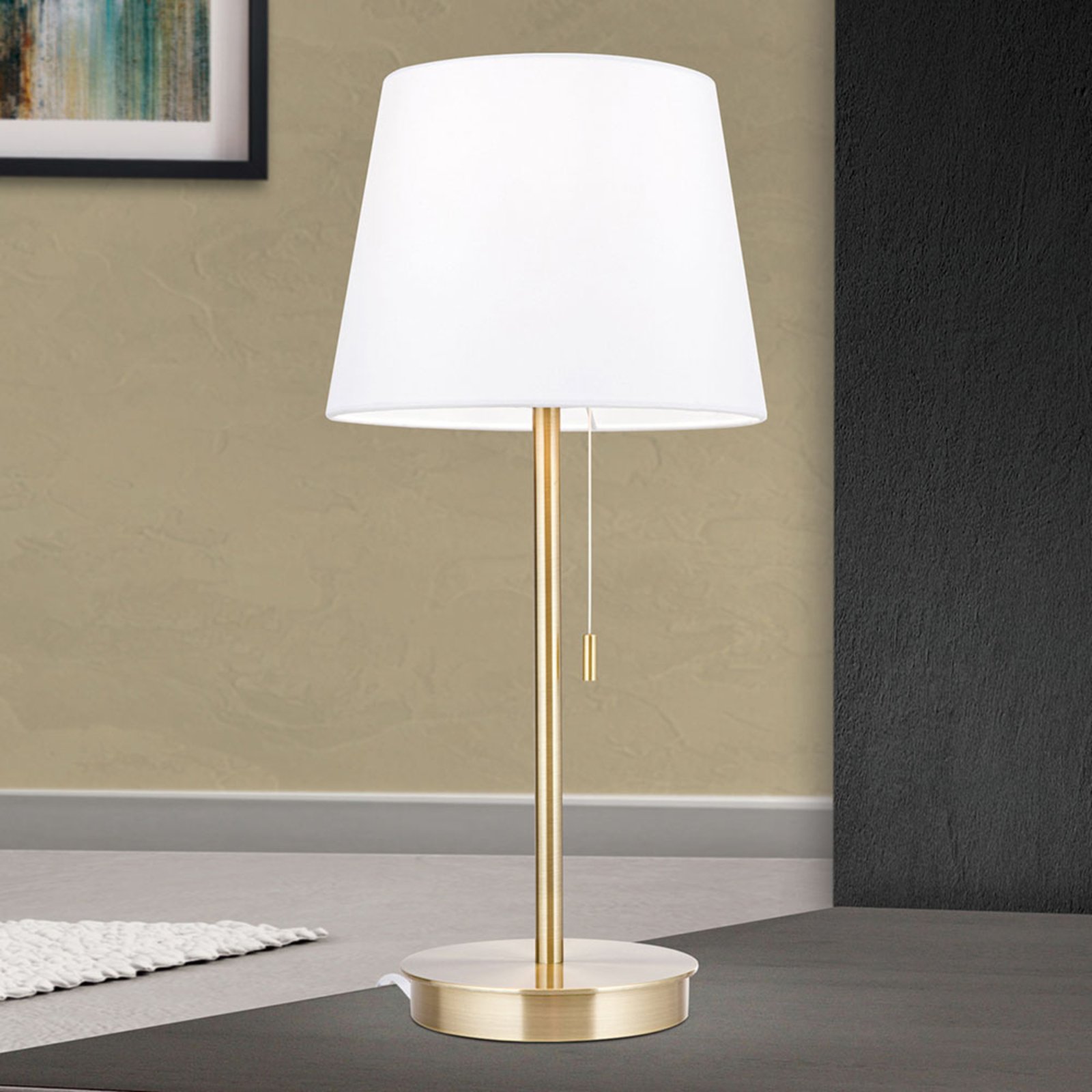 Ludwig table lamp, USB port white/antique brass