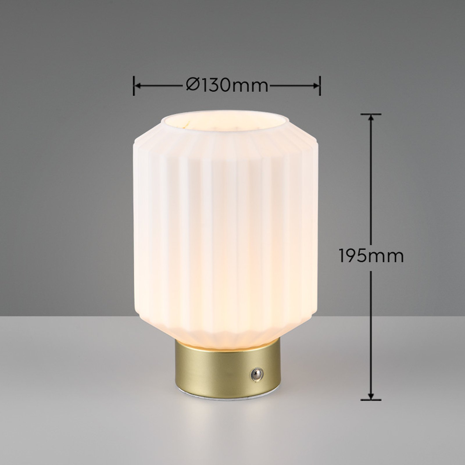 Lampe de table LED rechargeable Lord, laiton/opale, hauteur 19,5 cm, verre
