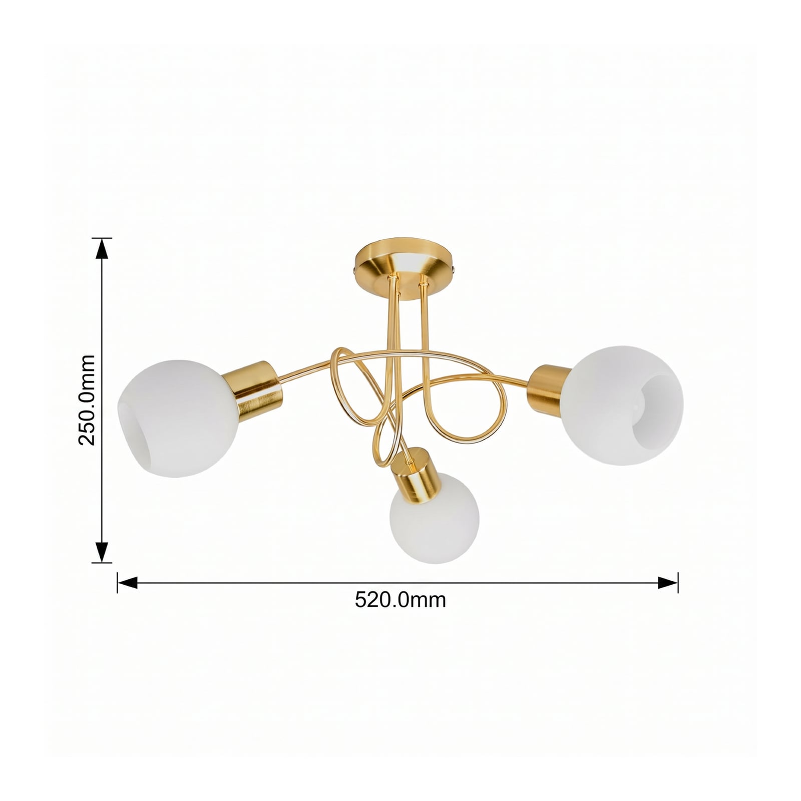 Lindby taklampa Elaina, Ø52cm, 3 lampor, mässing, glas, E14