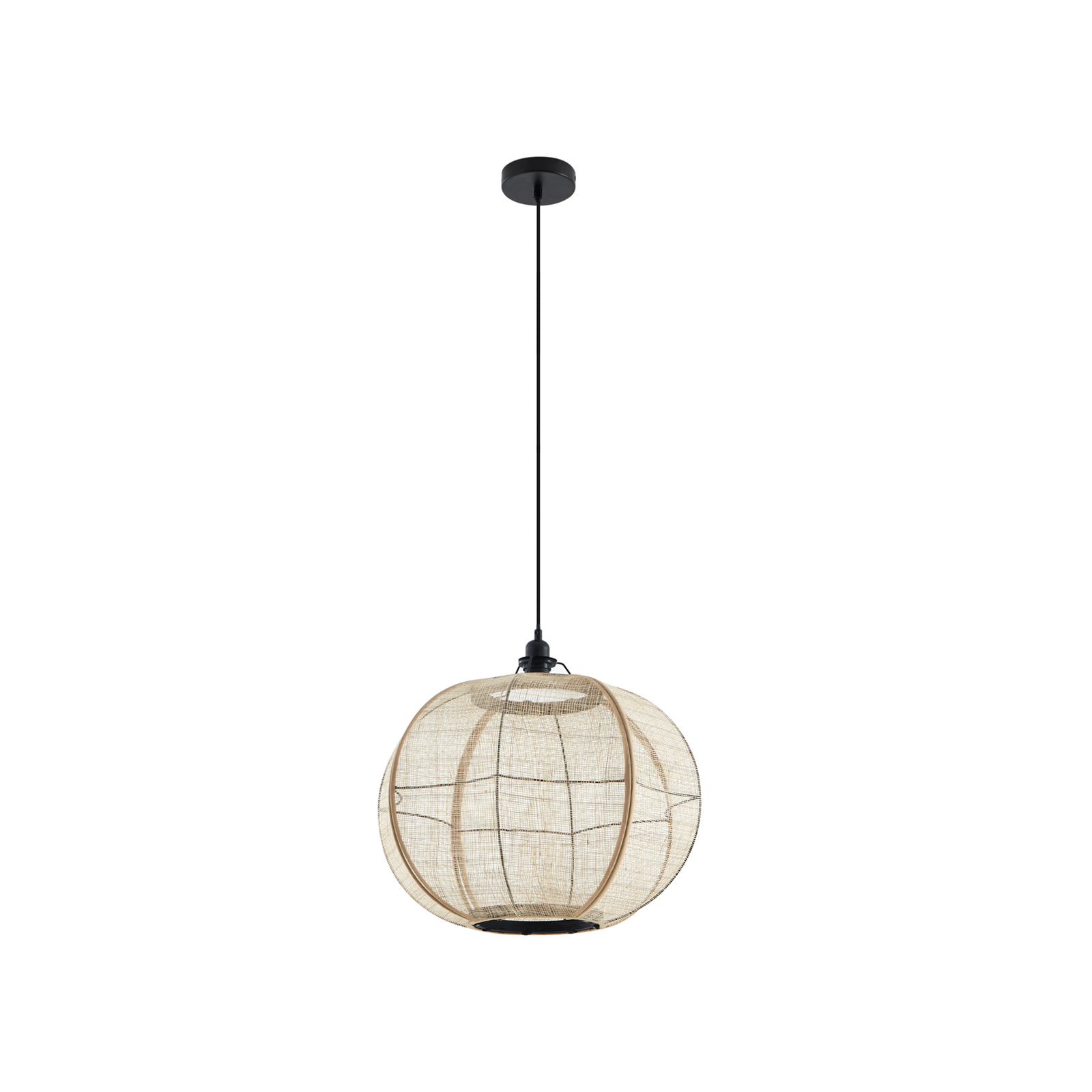 Lindby hanglamp Aurinil, houtkleurig, linnen, Ø 48cm, E27