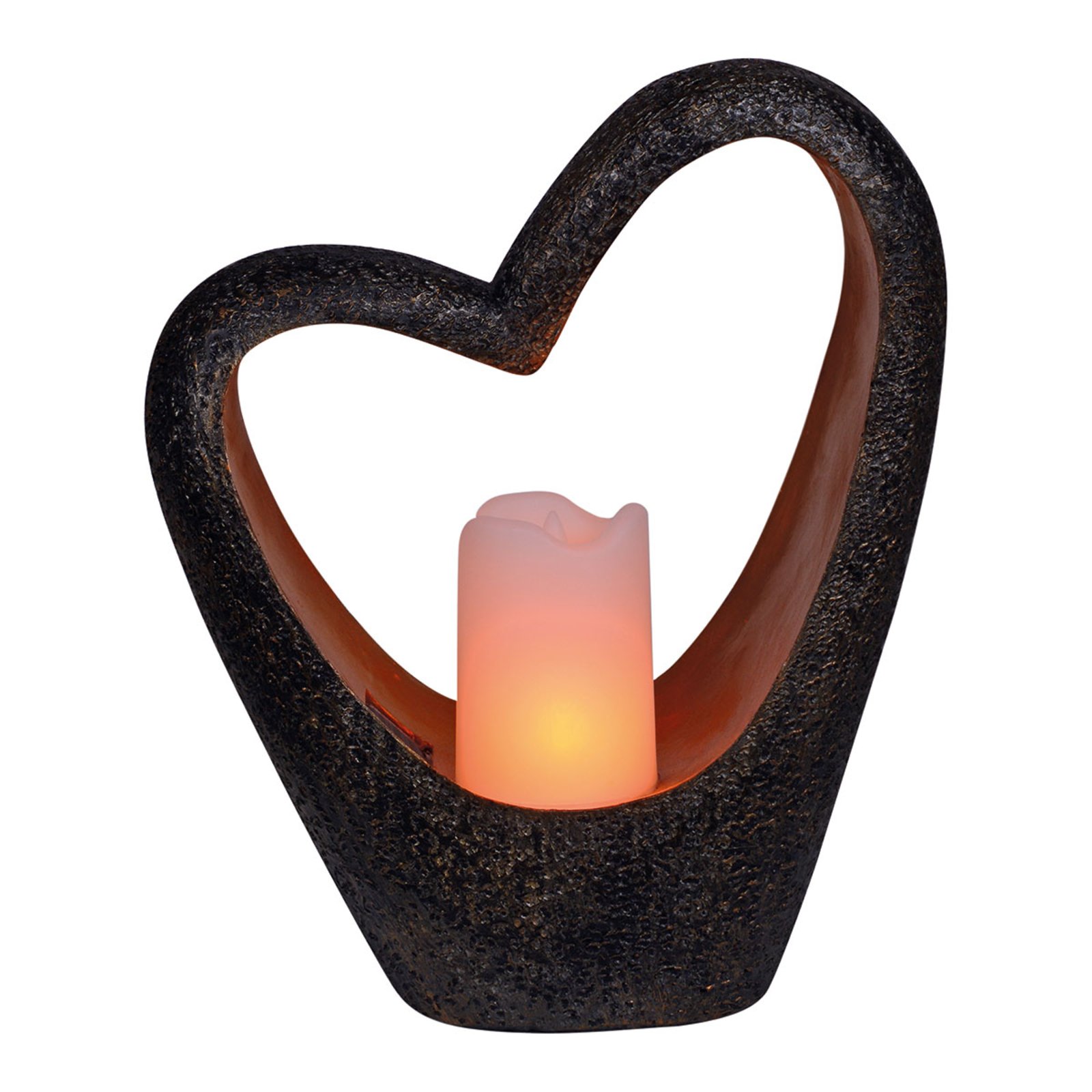 Heart LED solar light, IP44, with a candle