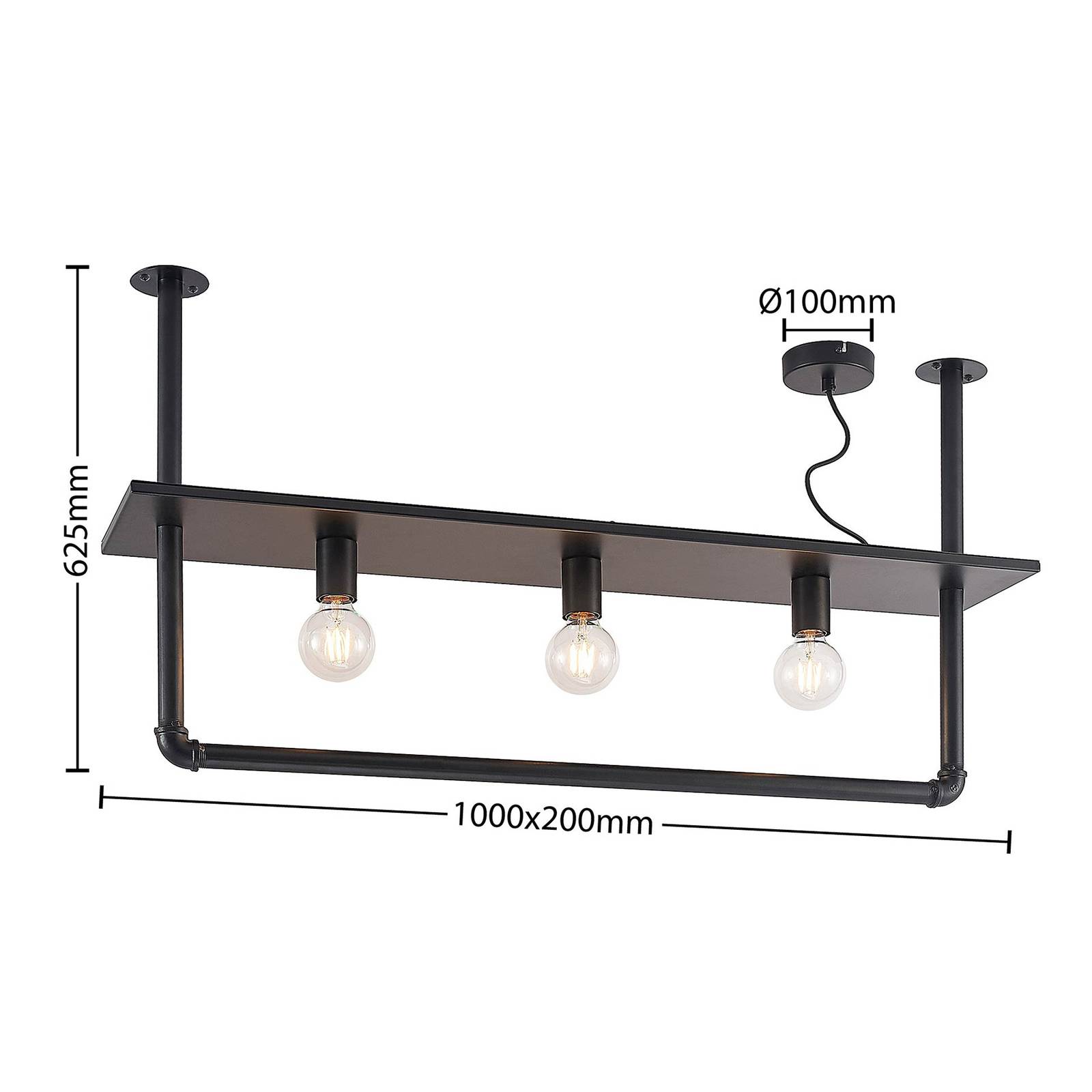 Lampa sufitowa Lindby Kirista, 3-punktowa, czarna, 100 cm