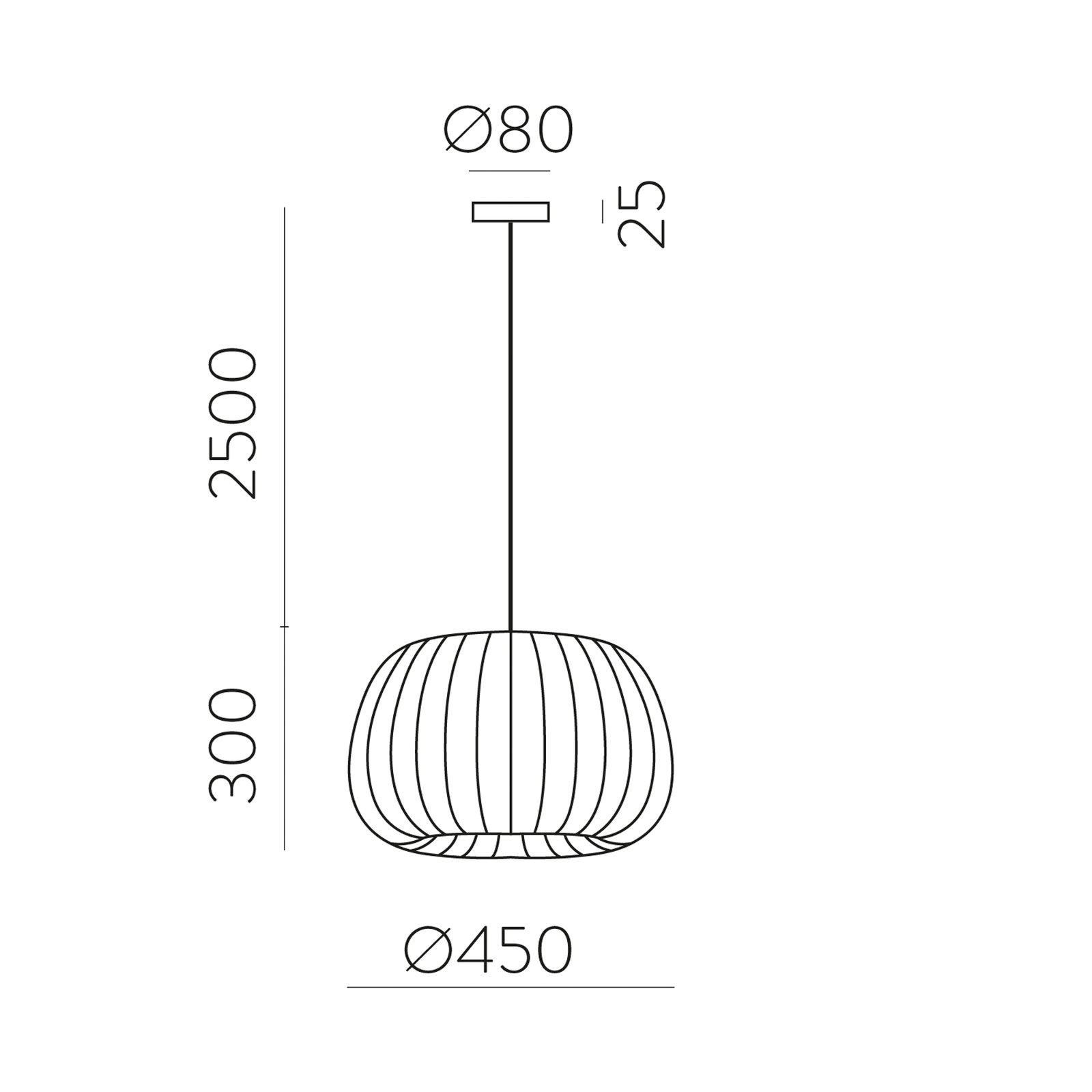 Mirta pendant light, lampshade made of acrylic struts, grey, Ø 45 cm