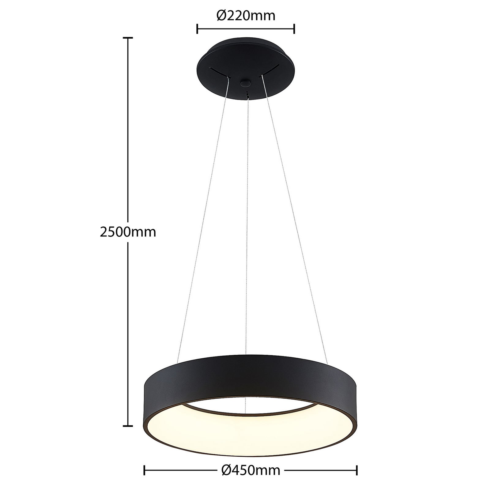 Aleksi LED viseća lampa, Ø45 cm, crna, metal, CCT - Arccio