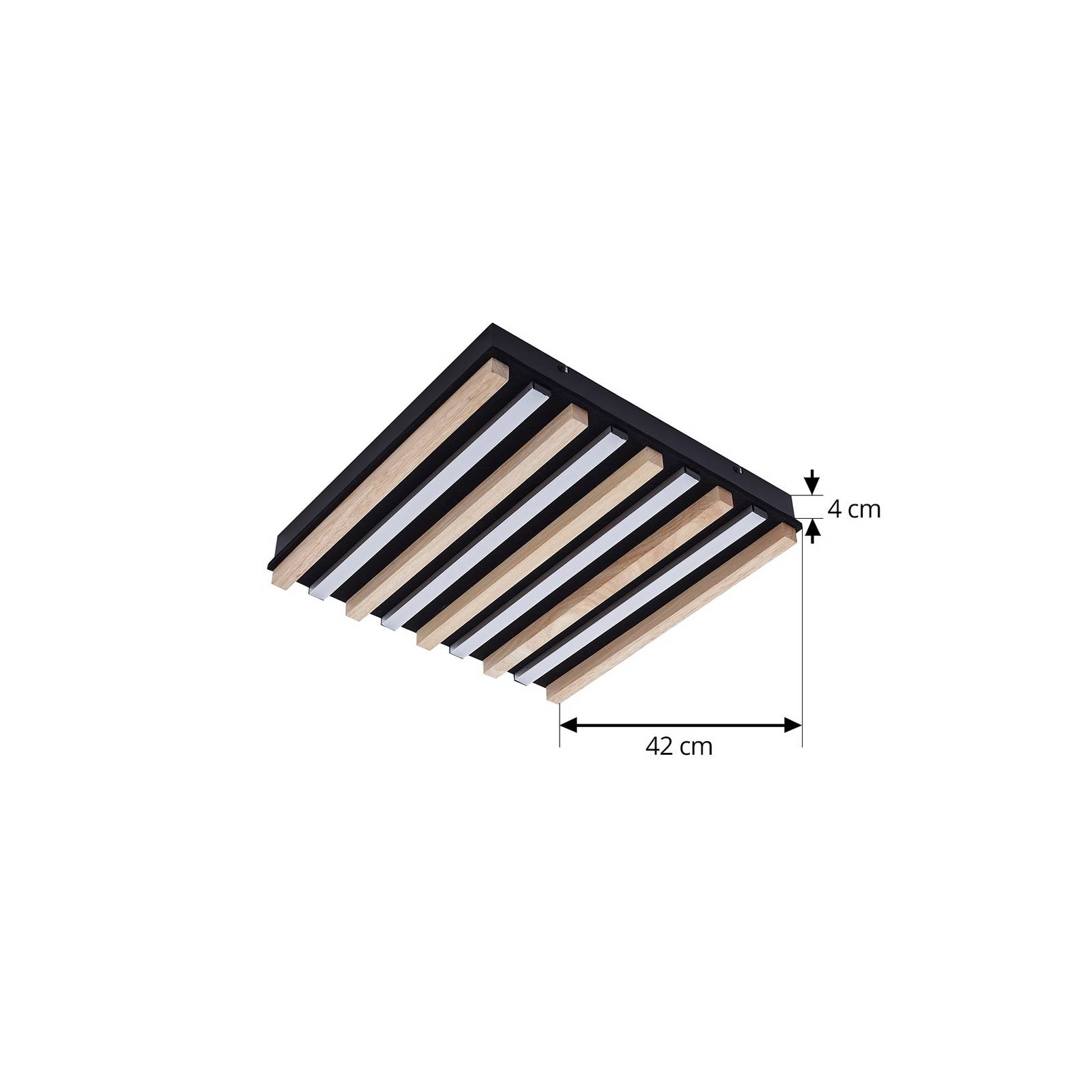 Lindby Lampa sufitowa LED Firka, biała, drewno, 42 cm, CCT, ściemniany