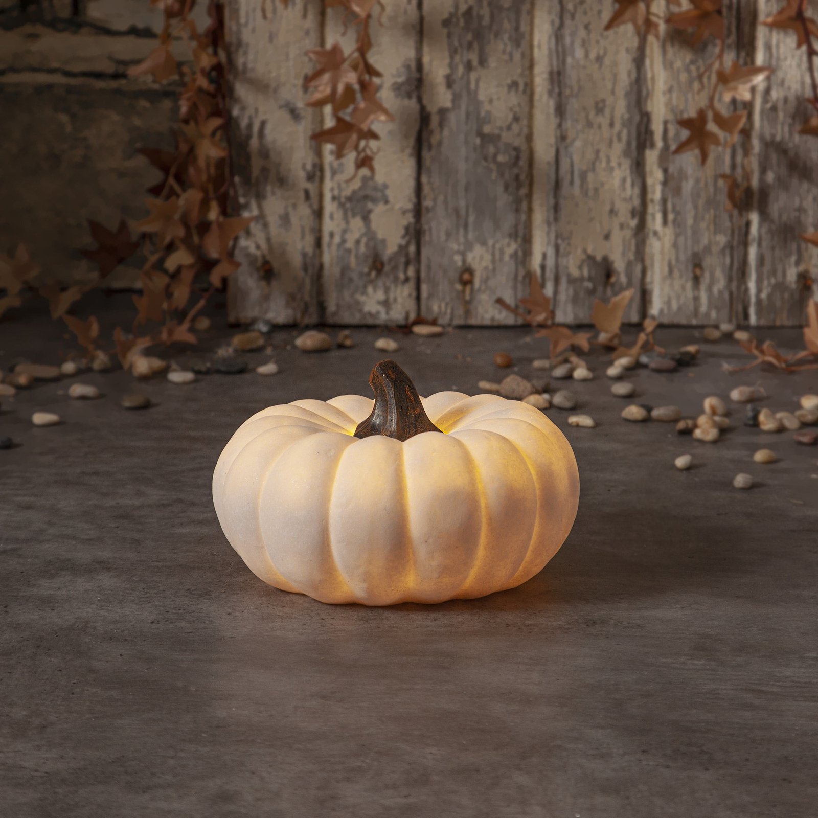 LED светлина за вътрешен двор Sandy Pumpkin, Ø 20,5 cm, бяла батерия