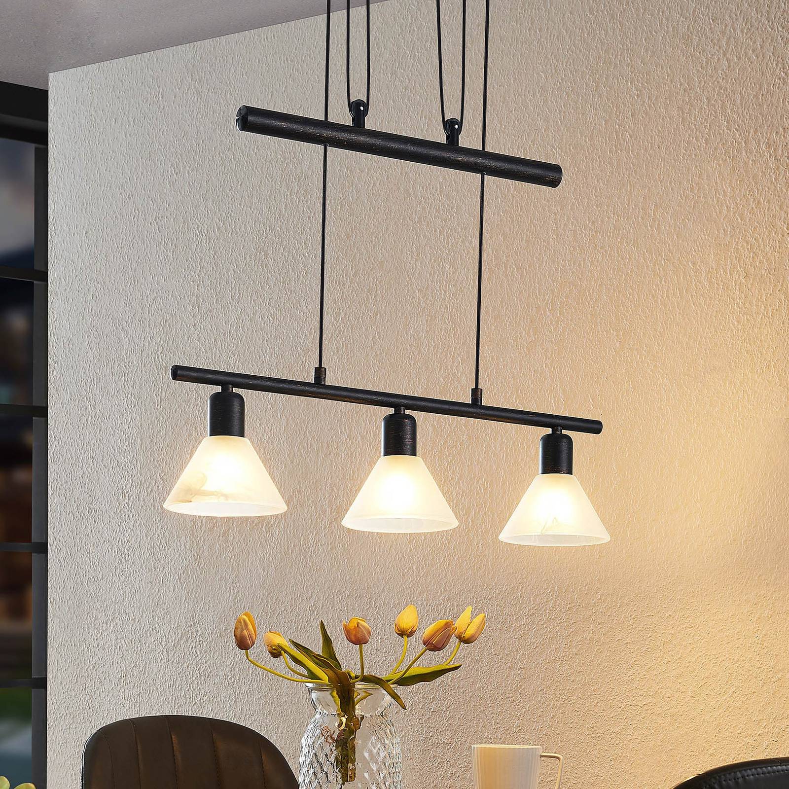 ELC Bealia suspension réglable 3 lampes noire