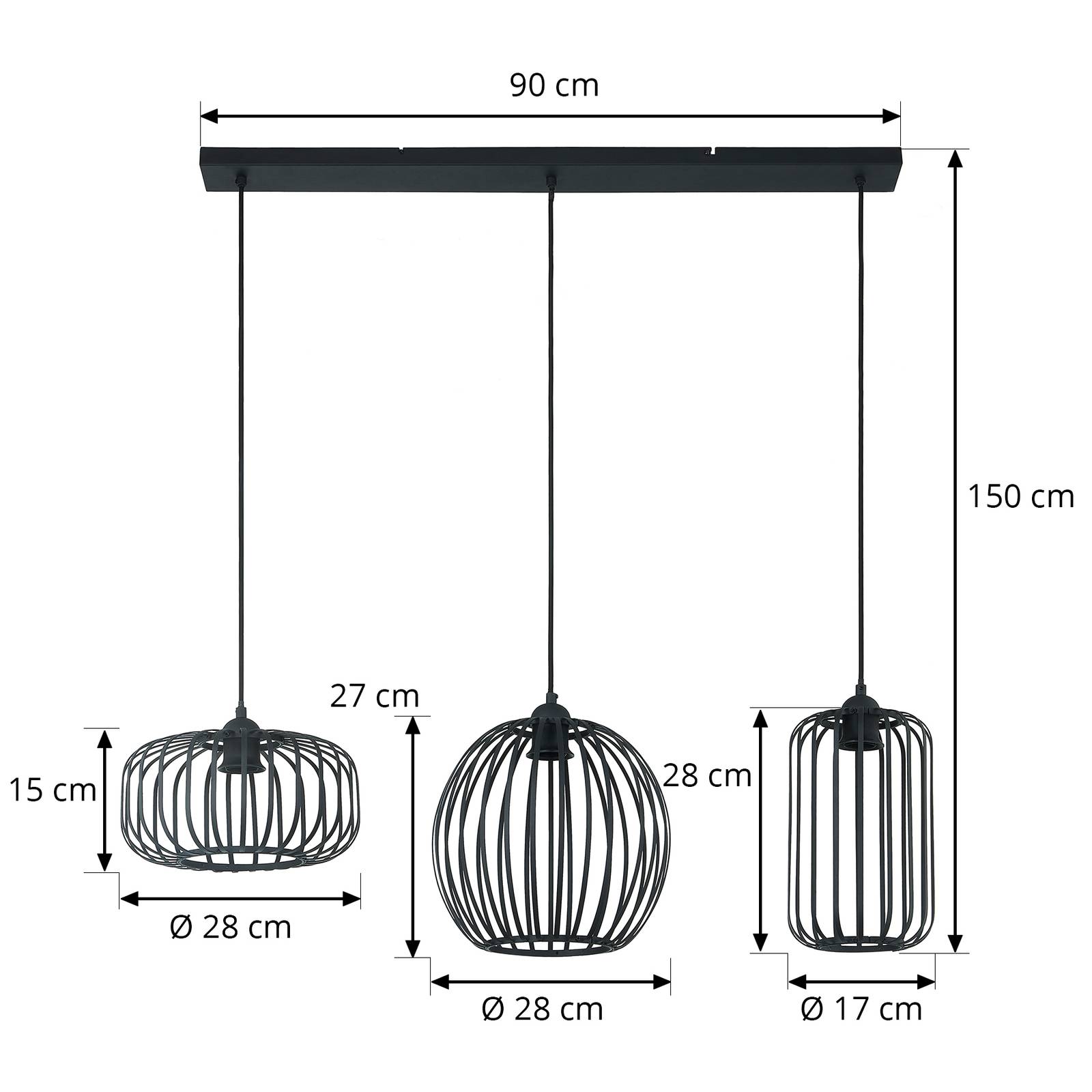 Lindby Krish lampa wisząca, klatka, 3-punktowa