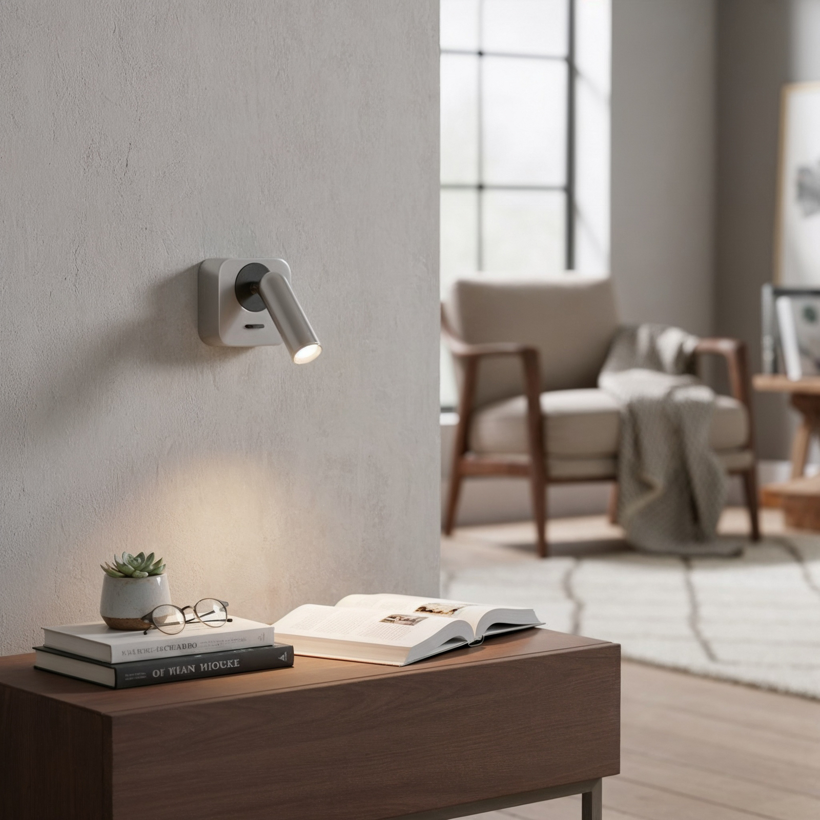 Spot LED de perete Ideal Lux Bean, culoare nichel, lățime 7 cm