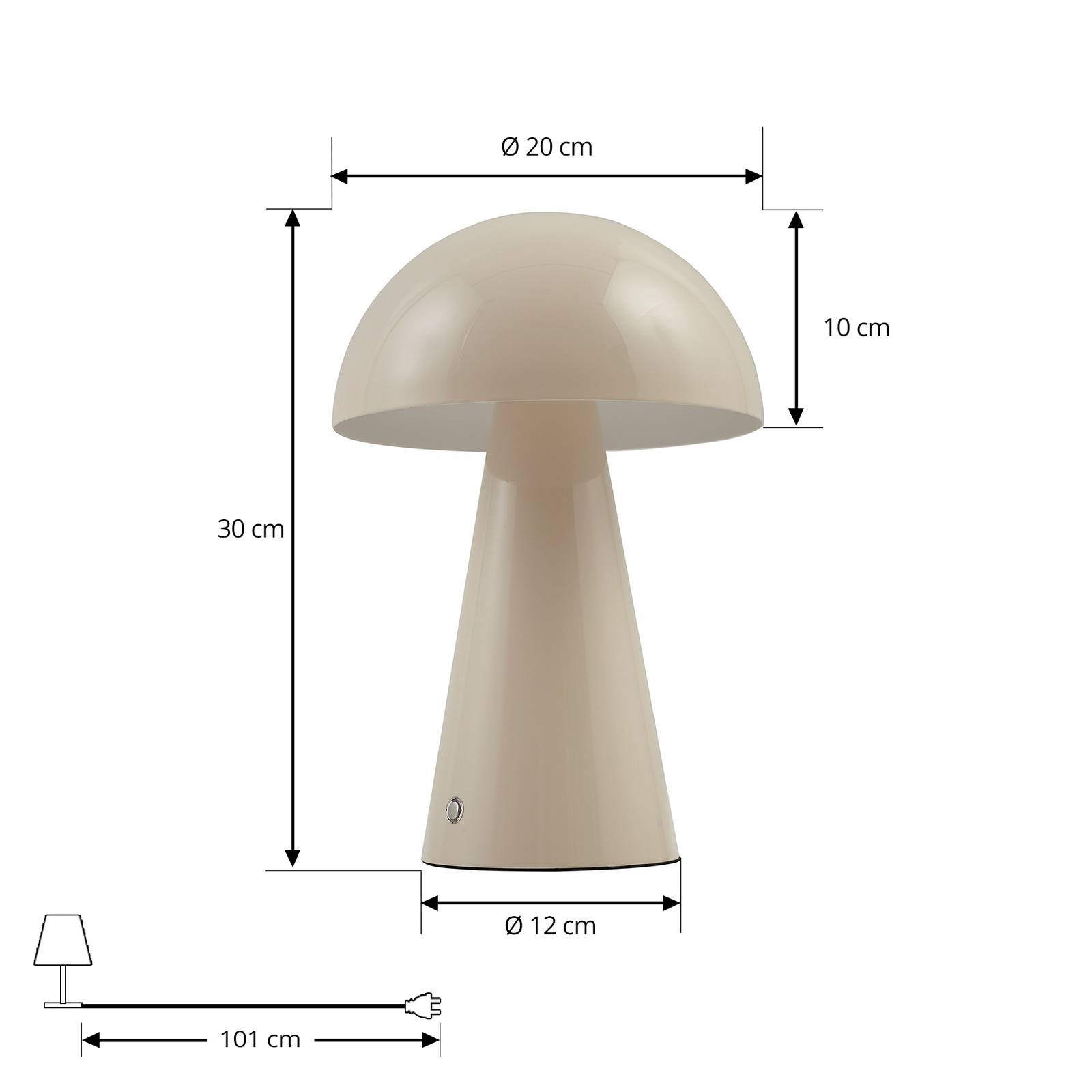 Akumulatorowa lampa stołowa LED Nevijo, beżowa, Ø20 cm, USB, ściemniana