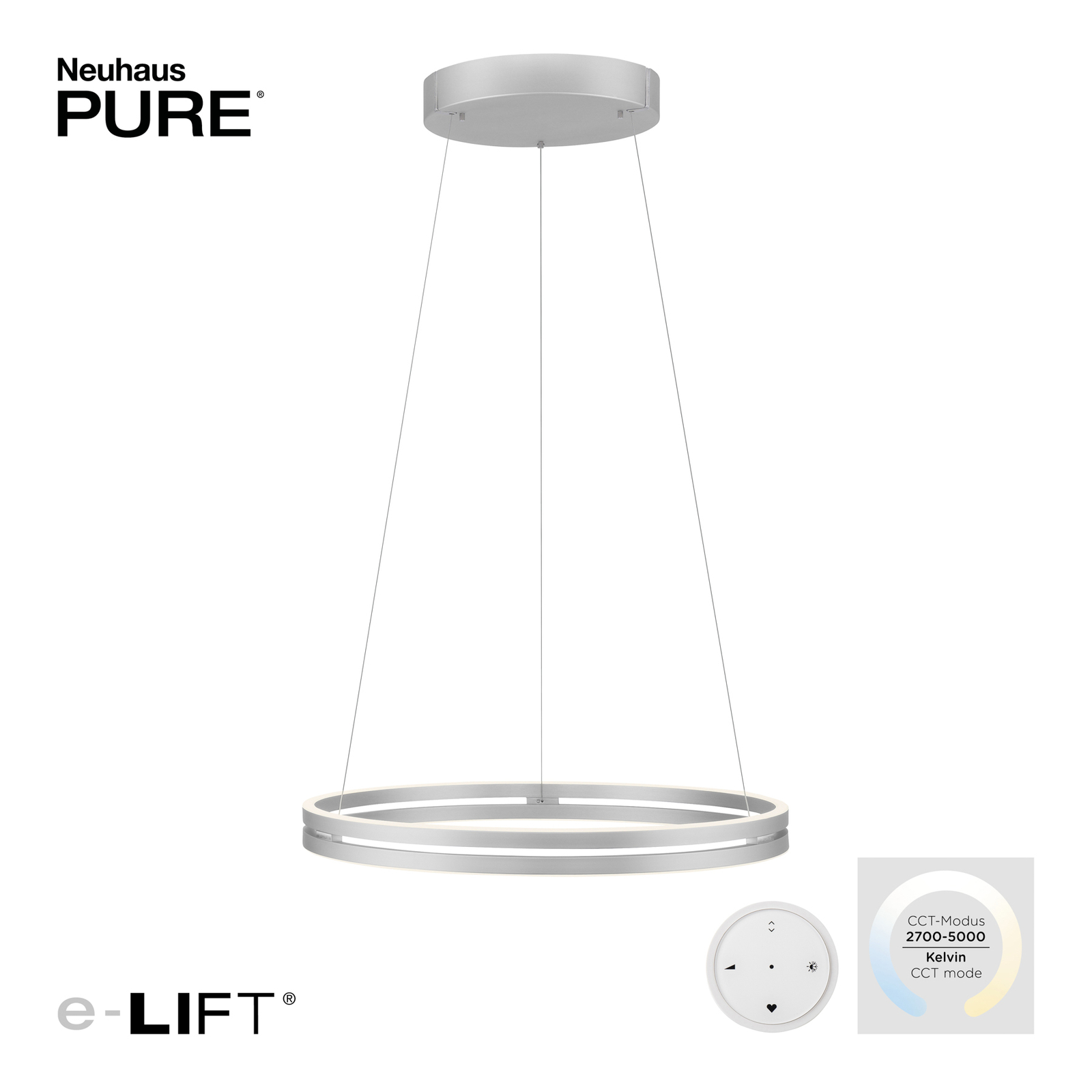 Pure E-Loop LED hanglamp, CCT, zilver