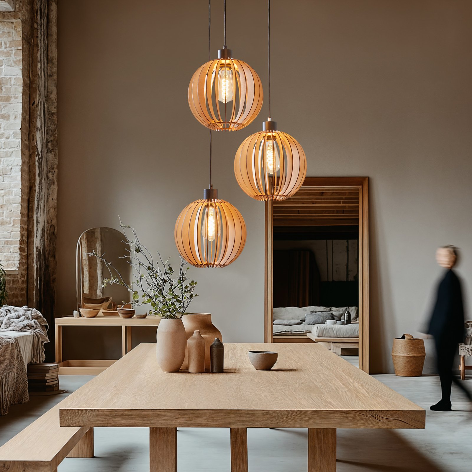 Závesné svietidlo Clay Cluster Black/Wood - Envostar