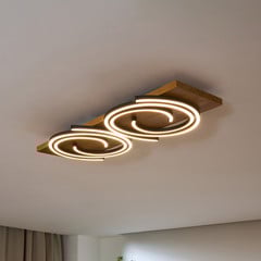Plafón LED Rifia, marrón, longitud 70 cm, 2 luces madera