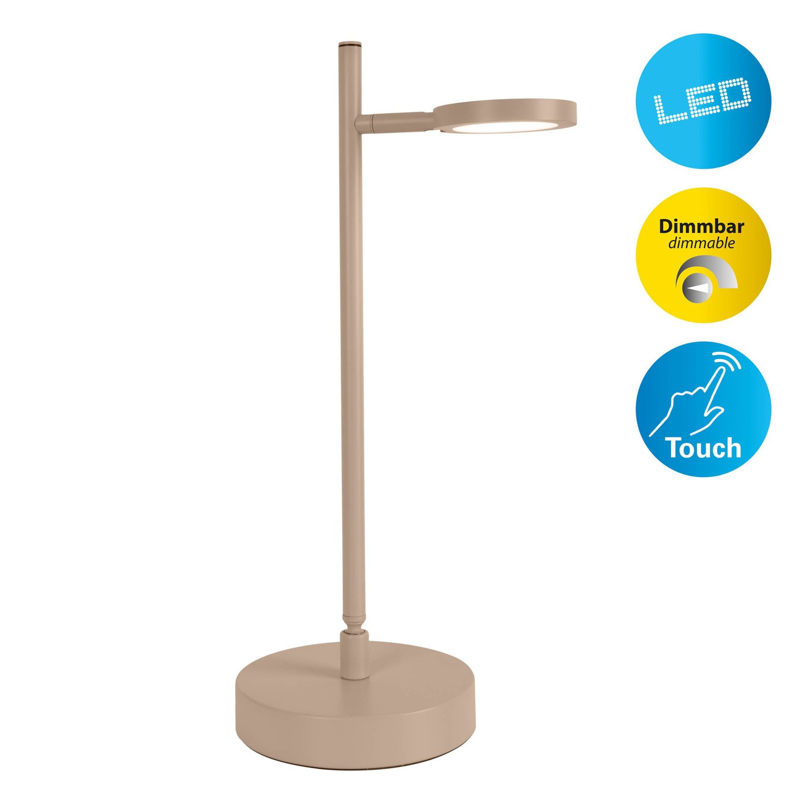 LED table lamp Lupa, beige, height 45 cm, metal Touchdim